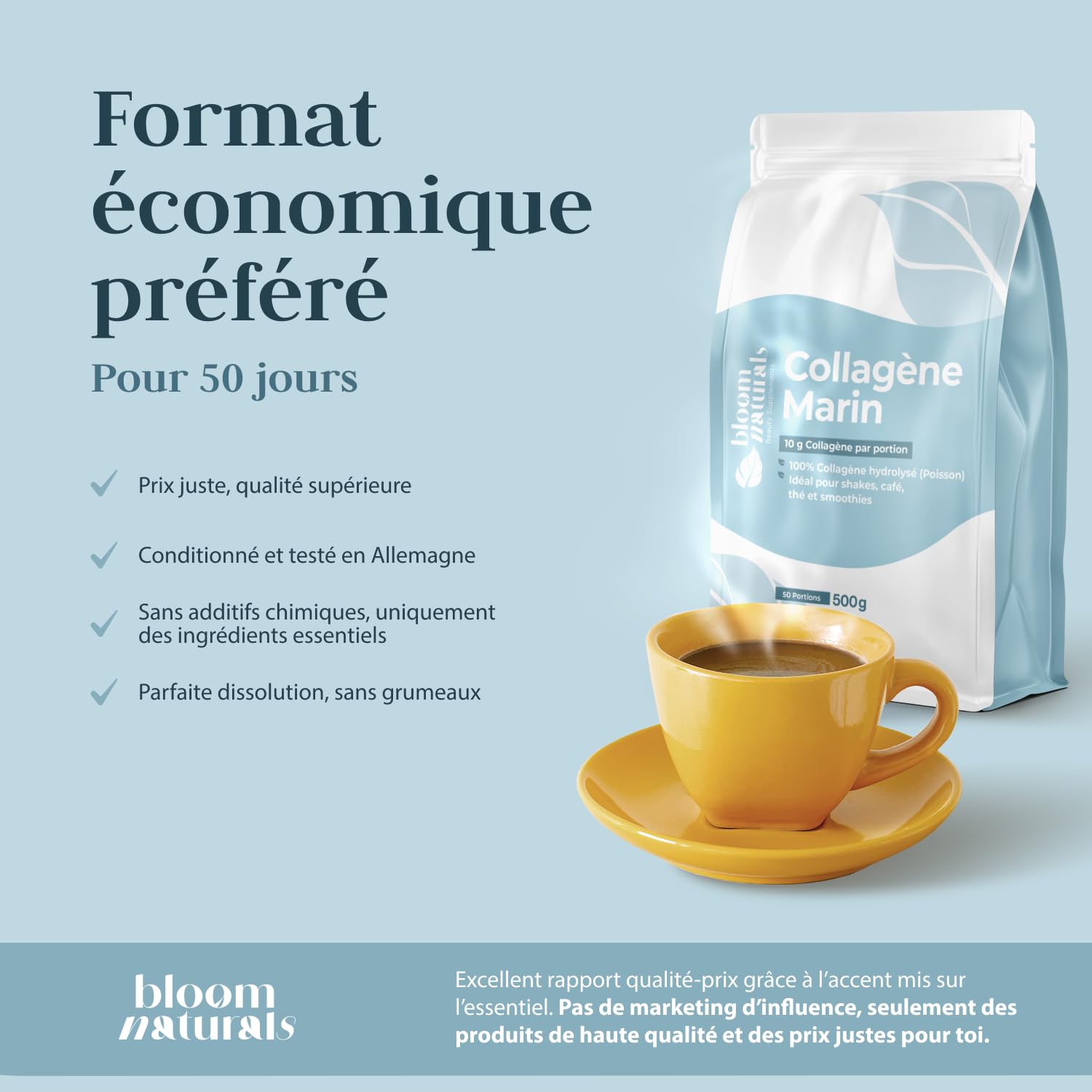 Collagène Marin Poudre – 500 g (50 portions) | Collagene, Fabriqué en Allemagne, testé en laboratoire