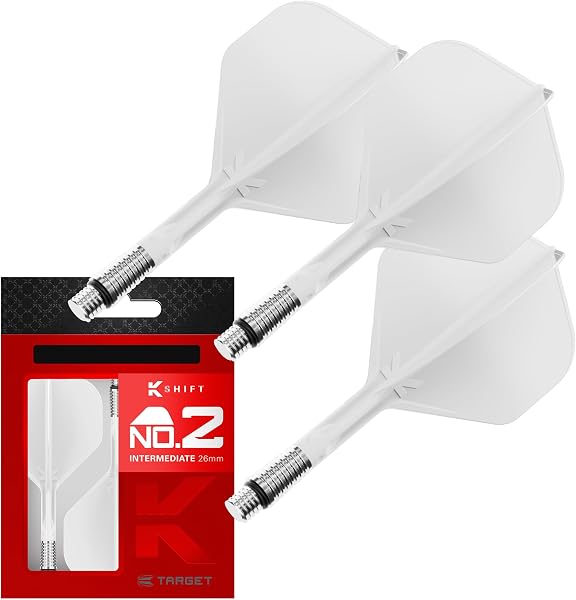Target Darts K-Shift No.2 Integrated Flights & Shafts | K Shift No.2 Flight & Shaft System, White/Clear/Black – K-Flex Short/Intermediate/Medium Shift Spin Base, Professional Dart Accessories - 1