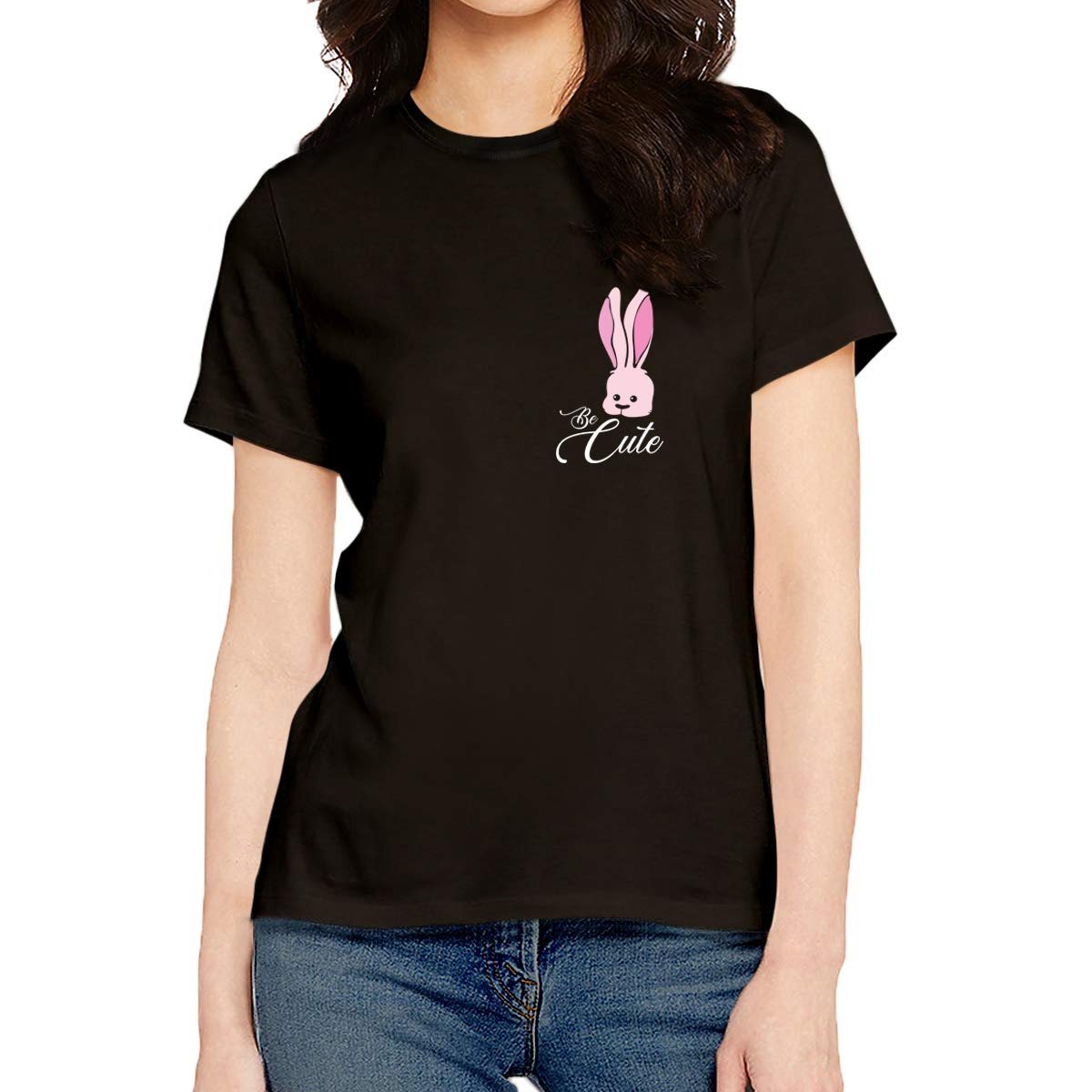 OPLUWomen's Regular Fit Tshirt Be Cute Rabbit Cotton Printed Round Neck Half Sleeves Multicolour T Shirt. Trending, Animal, Cute Pootlu Animal Tshirts