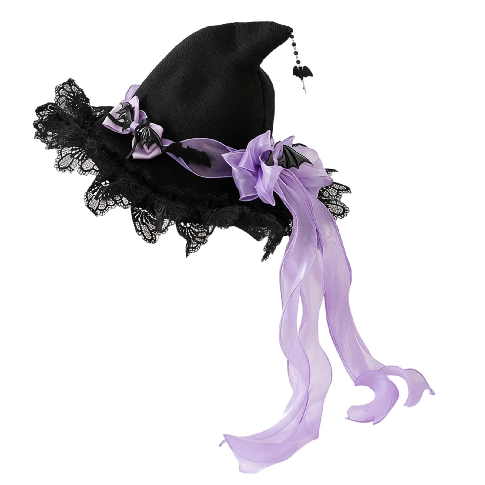 Witch Headwear for Adults, Pointed Gothic Halloween Hat with Lace Trim and Ribbon Detail for Party Wear Gothic Costume Headwear Seasonal Party Cap Lace Brim Adult Cosplay Accessory Pointed Halloween