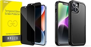 JETech for iPhone 14 6.1-Inch Full Coverage Privacy Screen Protector and Heavy Duty Dual-Layer Case Bundle