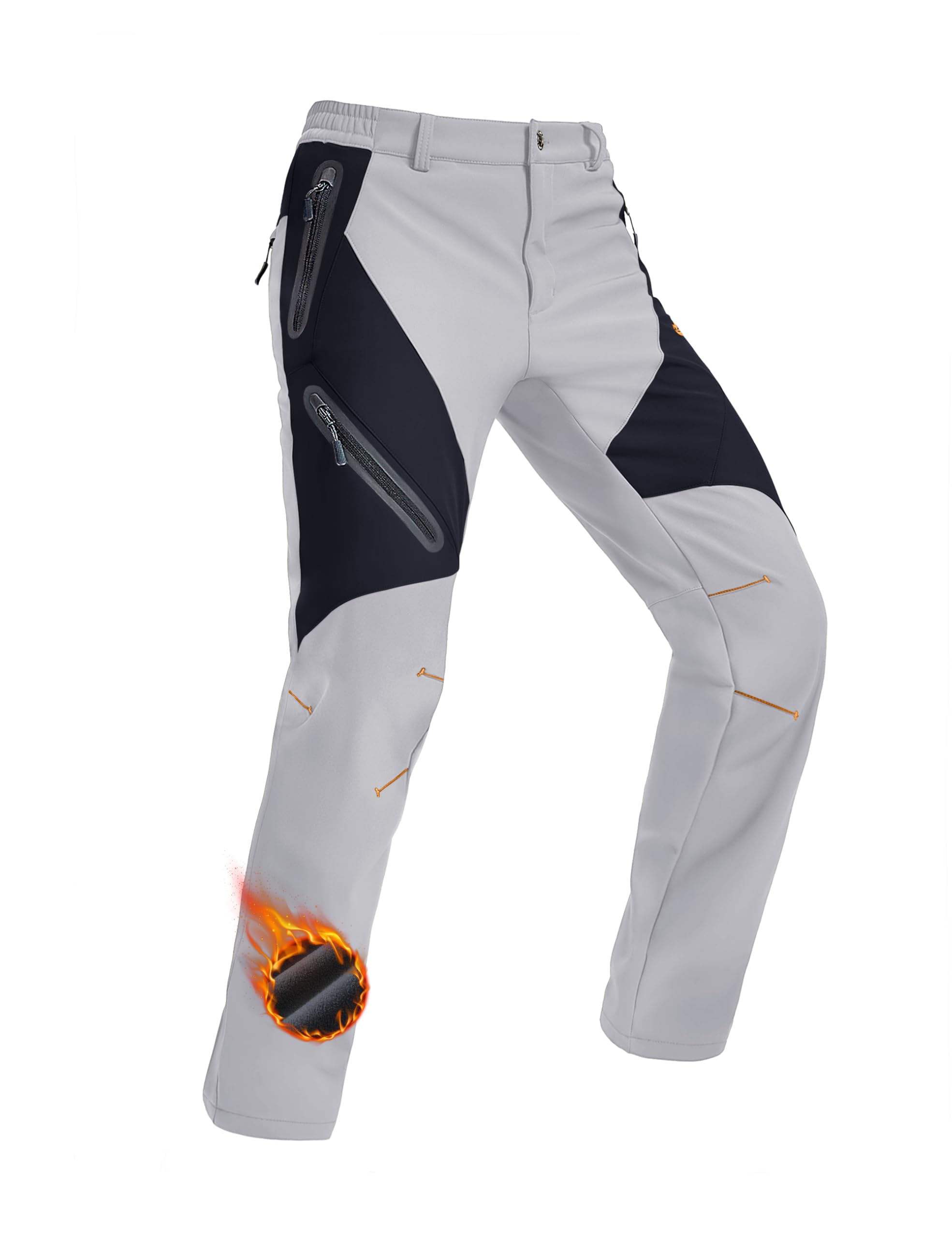 MAGCOMSEN Men's Snow Ski Pants Fleece Lined Water Resistant Winter Pants with 4 Zip Pockets for Snowboard Hiking Outdoor