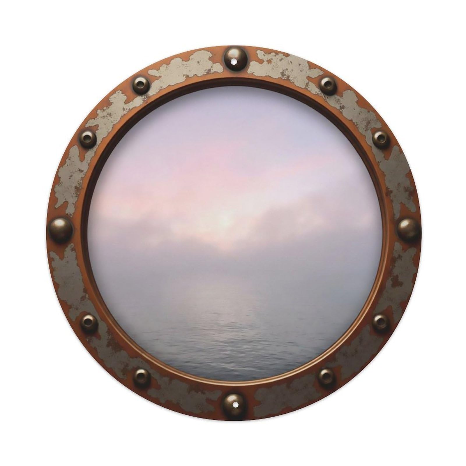 Vintage Porthole Misty Dawn Breaking View Metal Tin Sign
