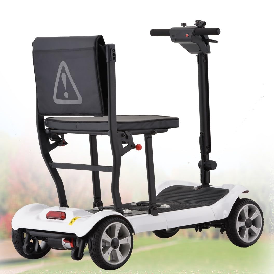Scooter De Movilidad Plegable De 4 Ruedas,Scooter De Viaje Portátil,Scooters para Personas Mayores,Motor Sin Escobillas De 270 W,Aleación De Aluminio,Carga 120 Kg/265 Lbs White