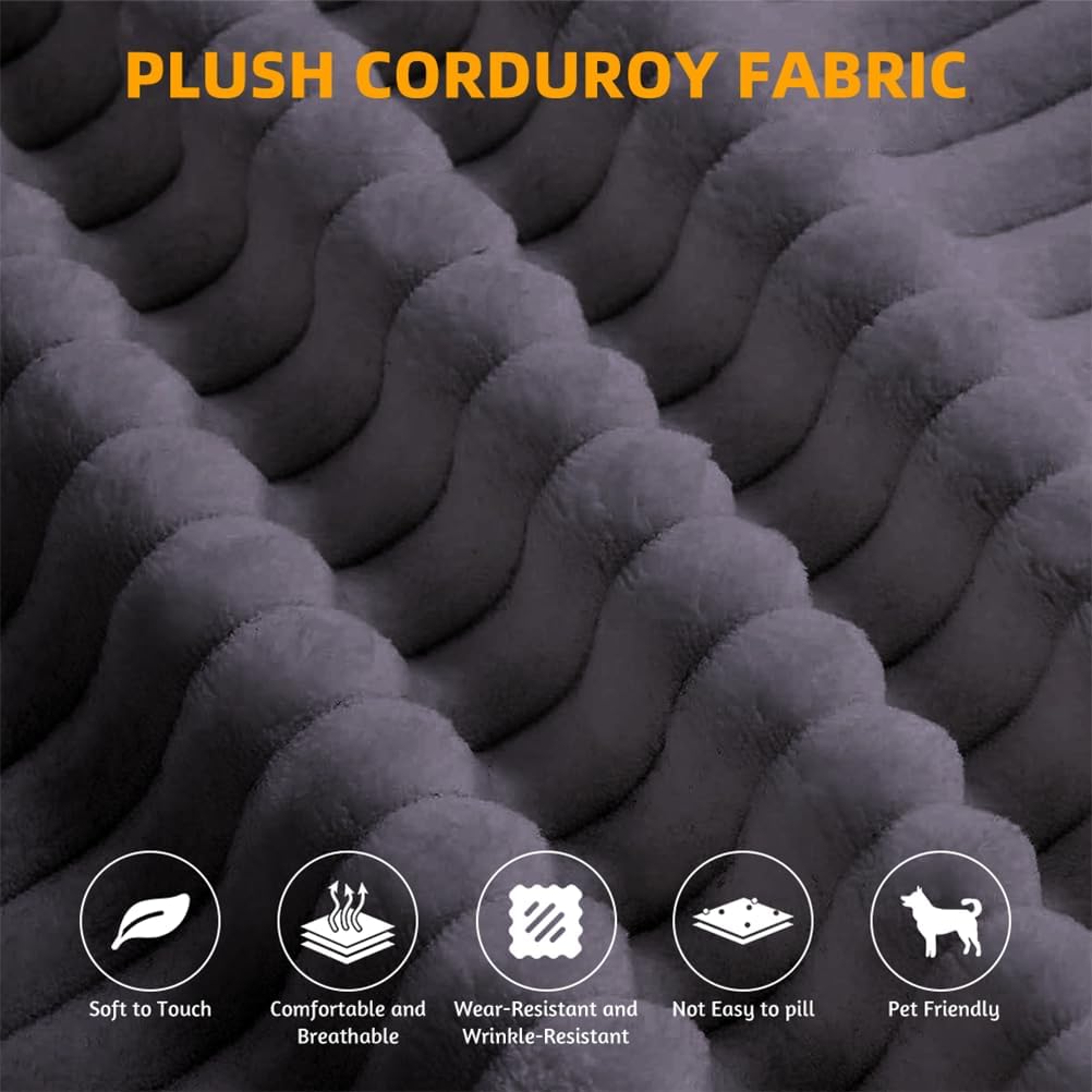 78.7" Convertible Sofa Bed, 2-in-1 Folding Floor Couch with 2 Pillows and Blanket, Plush Corduroy Fabric Sleeper Sofa for Living Room and Bedroom, No Assembly Required (Dark Grey)