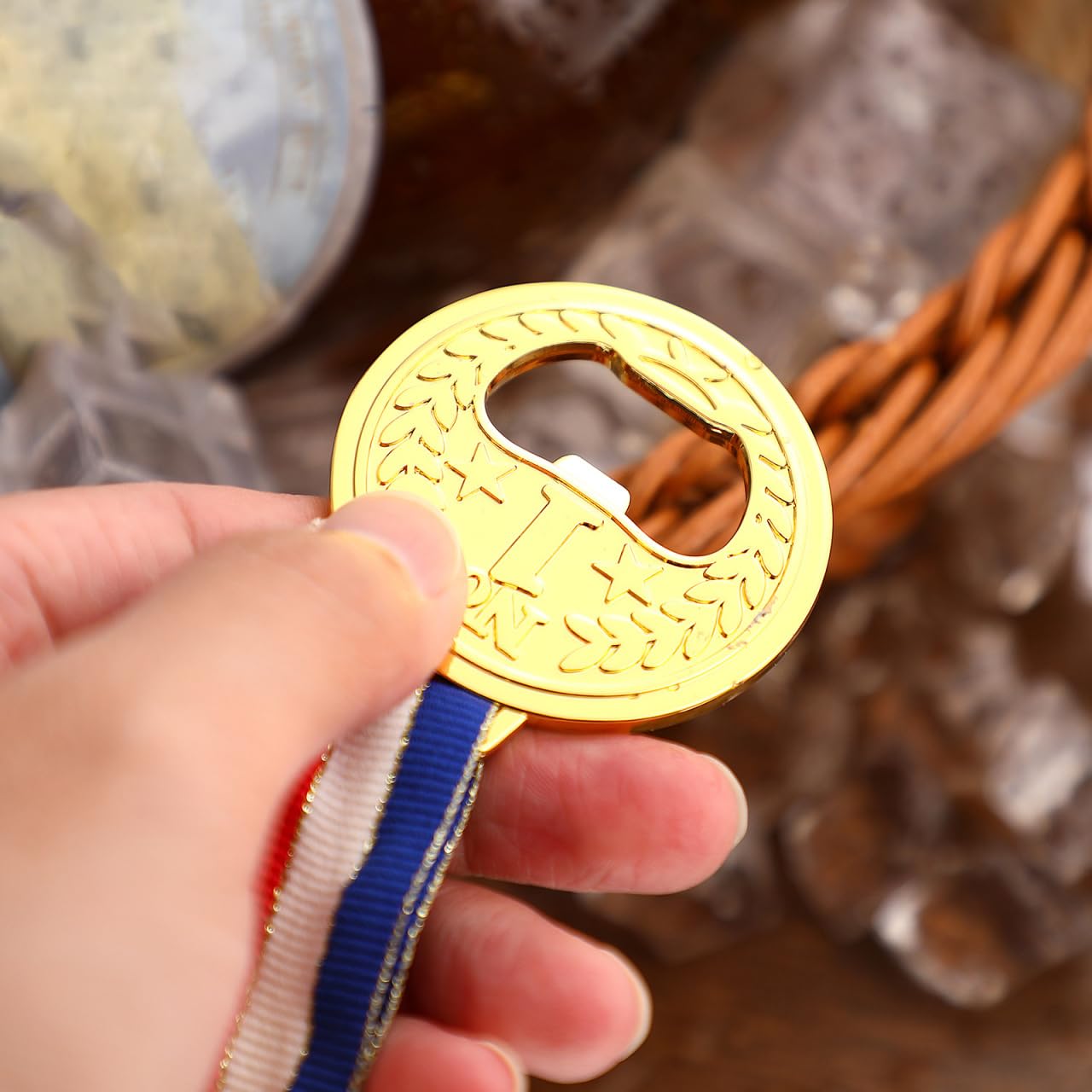 TOPBATHY 2pcs Gold Medal Shaped Bottle Opener/Beer Openers,Solid