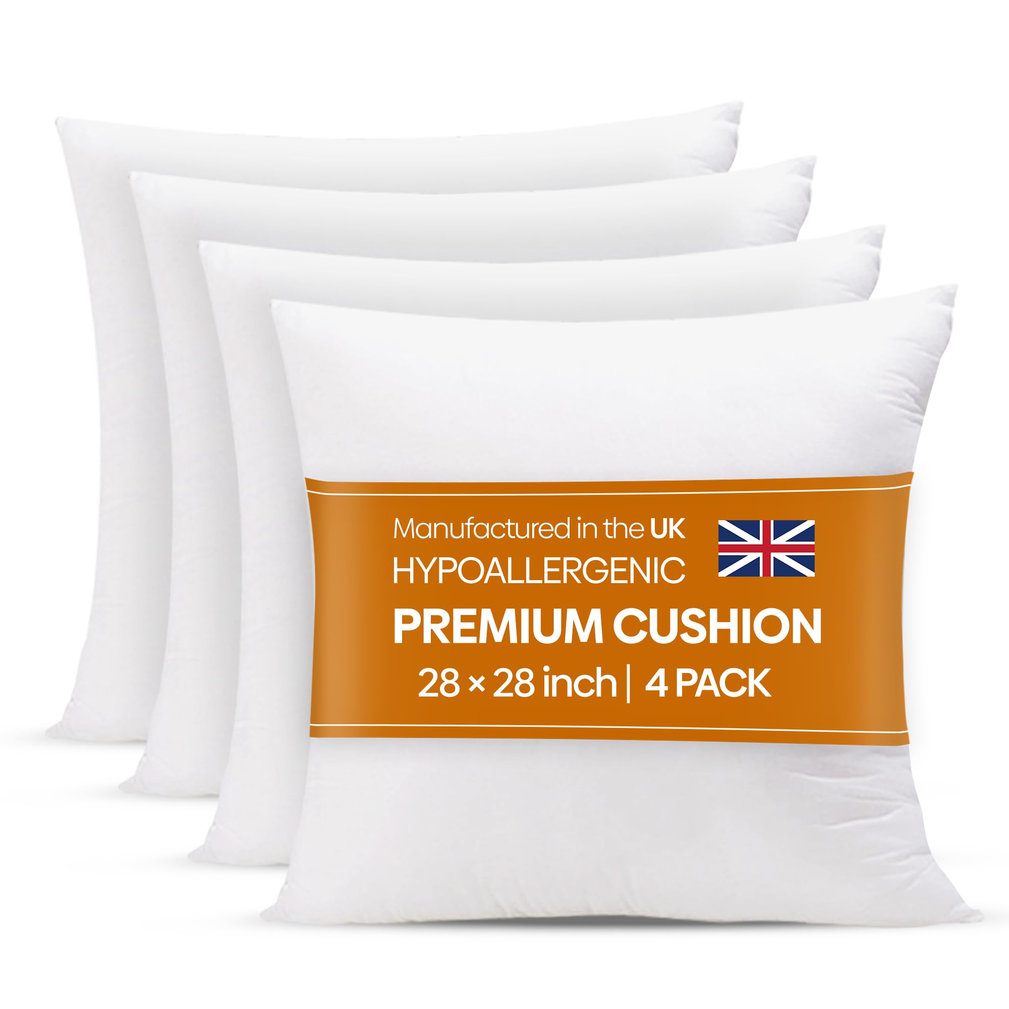 Oliver Bedding Hypoallergenic Premium Cushion inserts 4 Pack, Hollowfibre Stuffed Square Cushion Pillows for Sofa and Bed, Comfortable Anti Allergenic Pad Stuffer Insert Square Pillow (28" x 28") — image 1