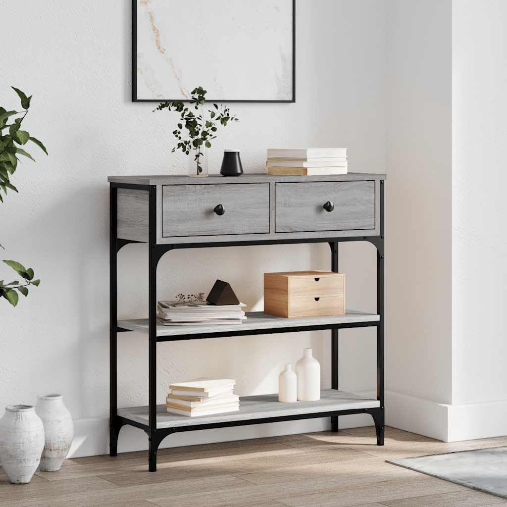 SXZenSpace Console Table Grey Sonoma 72.5x25x75 cm Engineered Wood Sofa Side with Metal Frame Adjustable Feet for Living Room Hallway Bedroom