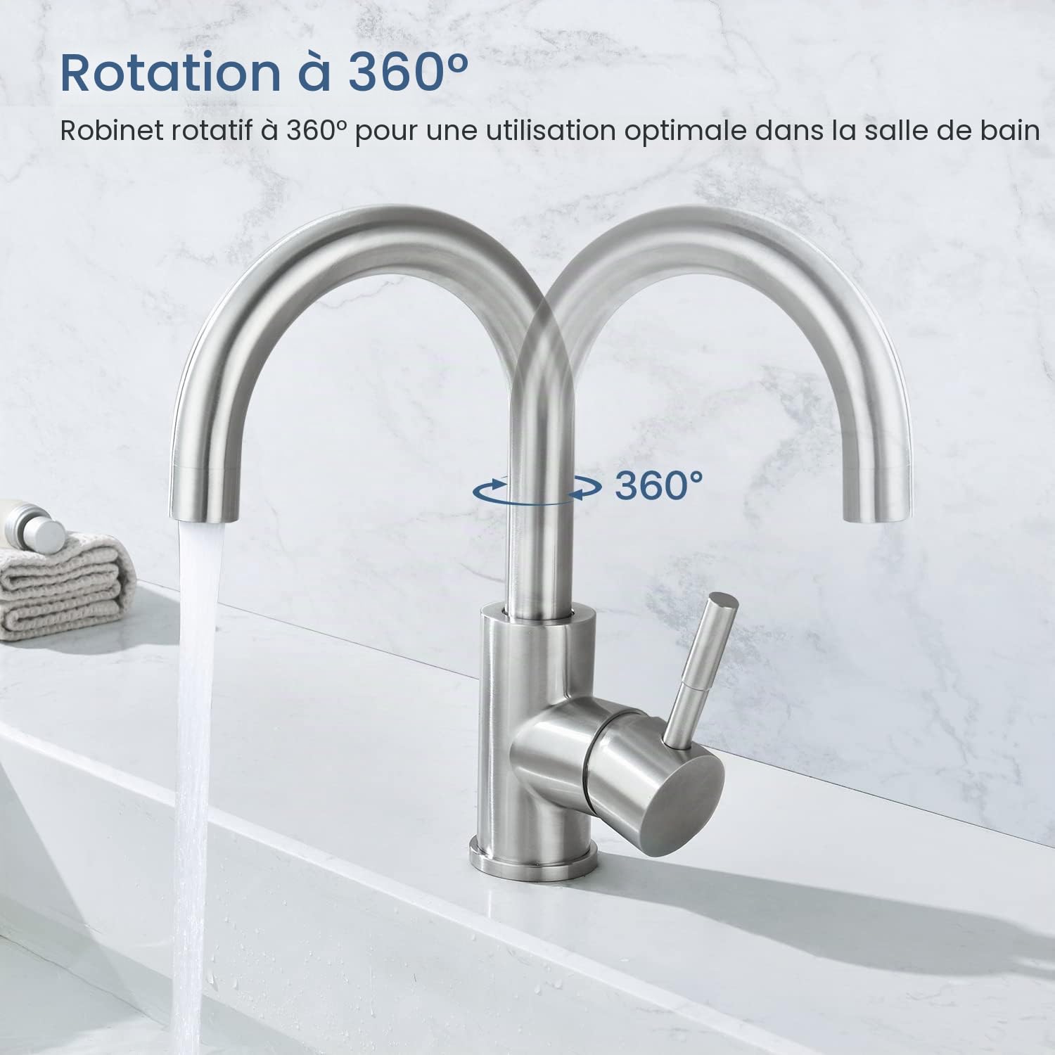 Robinet Basse Pression pour Cuisine/Salle de Bain Rotatif à 360° | Mitigeur Monocommande, Robinet de Lavabo avec 3 Raccords pour Chaudière, Mitigeur d'Évier en Acier Inoxydable