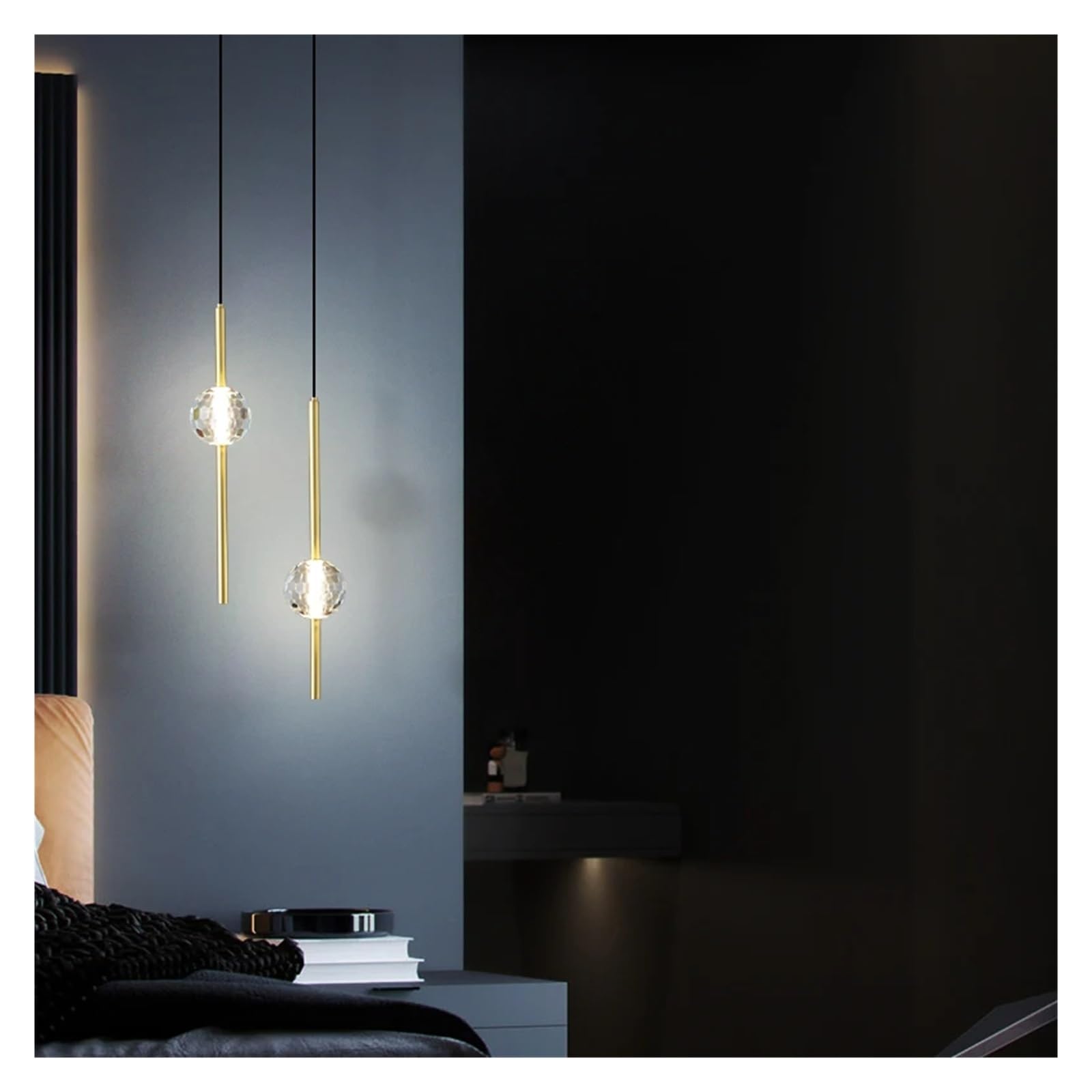 ZTCHSENZT Copper Pendant Chandelier LED 3 Colors Brass Gold Hanging Lights with Crystal for Modern Home Bedroom,3 Colors-8cm*38cm*2