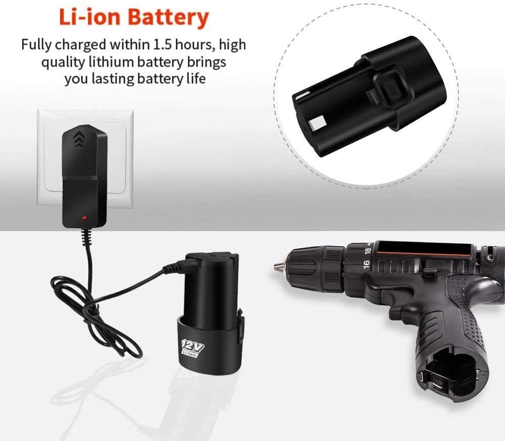 Llave de Impacto, Destornillador de Taladro de 12 V, batería de Destornillador con luz LED, (par máximo de 15 N.m, Velocidad Variable, Carga rápida de 1,5 h)