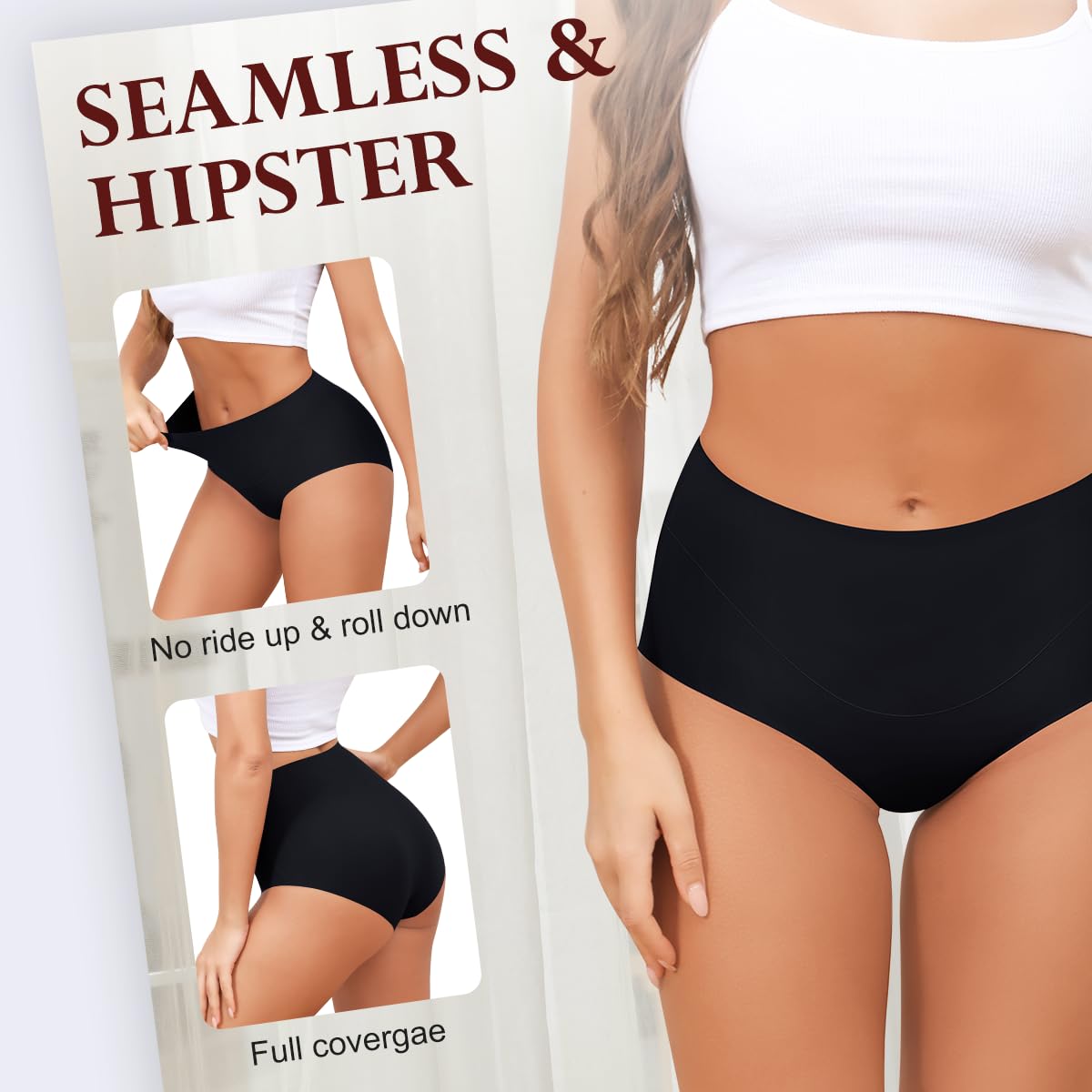 LEVAO Ropa interior sin costuras de cintura alta para mujer, cobertura completa, bragas invisibles para mujer, paquete de 6 unidades S-XXL