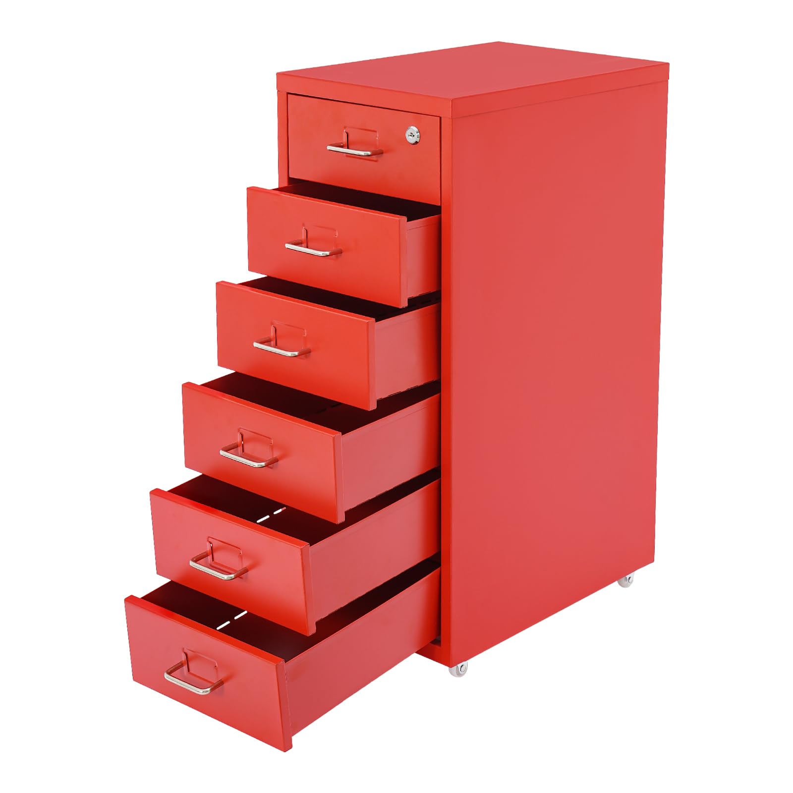 Armadietto mobile verticale a 6 livelli, armadietto portaoggetti per casa e ufficio, con cassetti in metallo, contenitore con ruote, richiudibile, 28 x 41 x 69 cm (rosso)