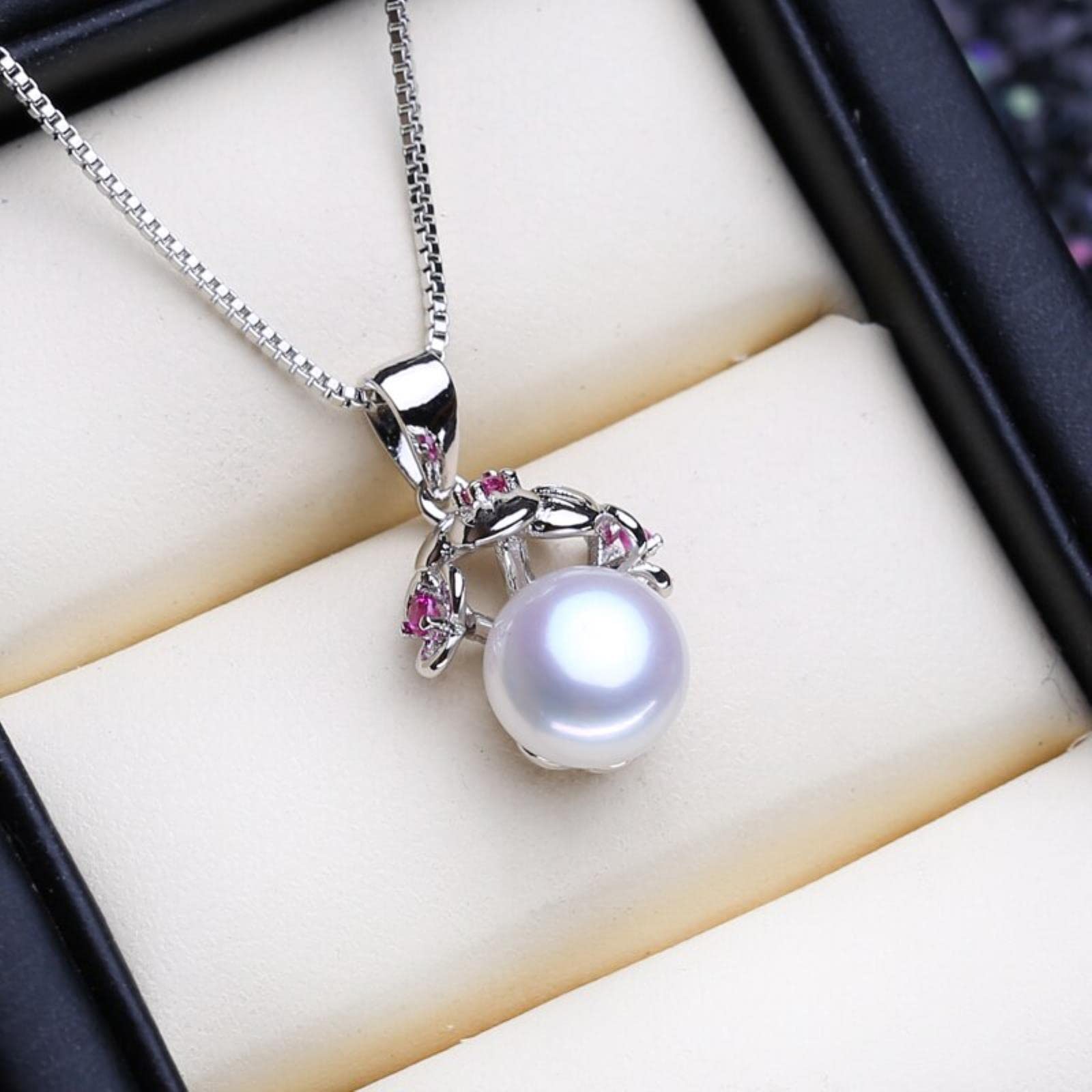 Set Di Gioielli In Argento Sterling 925 Orecchini Di Perle Naturali Orecchini A Bottone Bohémien Collane Con Ciondolo In Rubino Per Set Di Anelli Da Donna