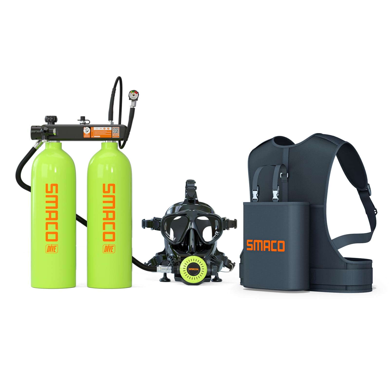 SMACO Mini Scuba Tank 3.8L Scuba Diving Tank (Assembled by Two 1.9L Cylinders) for Shallow Water Diving Support 30-45 Minutes Breath Portable Scuba Tank Kit for Diving Entertainment