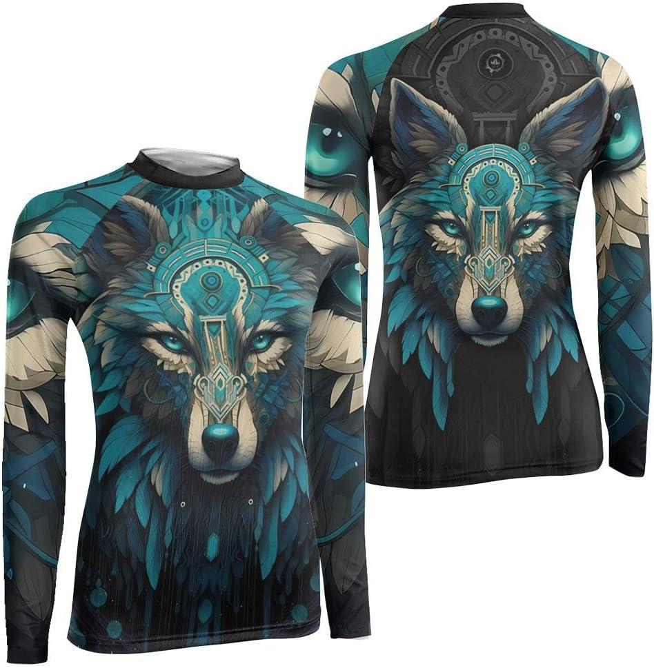 Wolf Women's Long Sleeve Rash Guard – Compression Training Shirt for MMA, BJJ, Grappling & Fitness