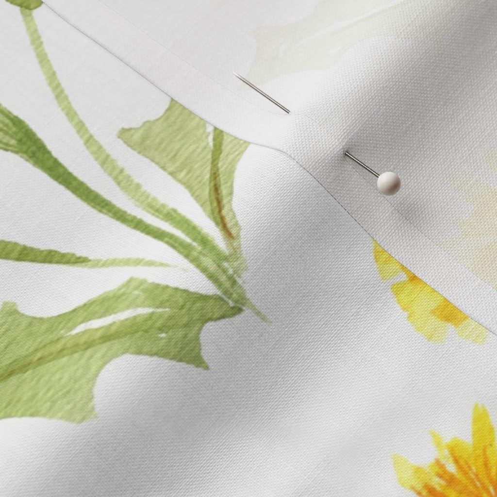 Spoonflower Fabric - Dandelion Wildflower Yellow Watercolor Floral Flower Printed on Petal Signature Cotton Fabric by The Yard - Sewing Quilting Apparel Crafts Decor