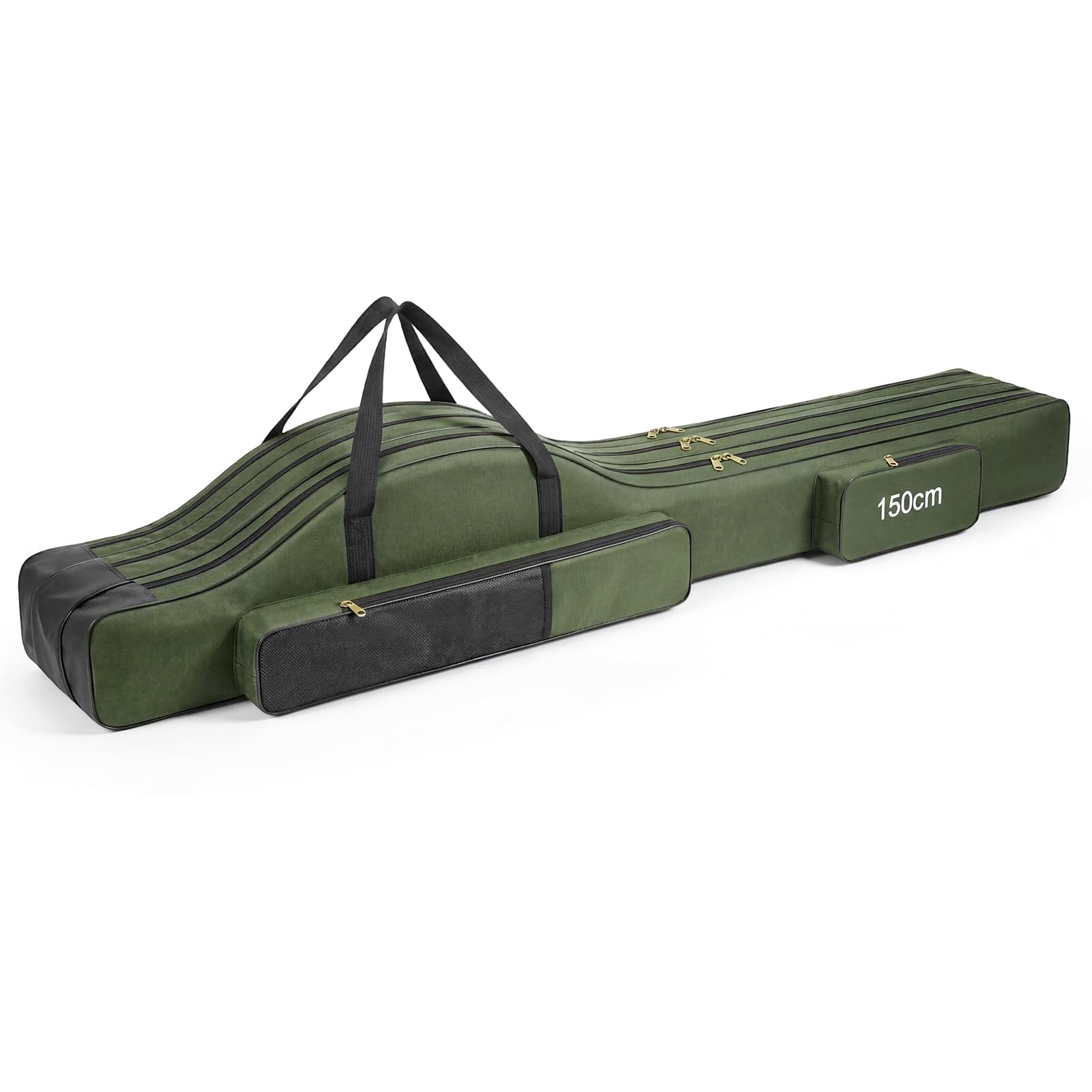 Angelrutentasche Angeltasche Rutentasche Rod Case mit 3 Fächern für Outdoor-Angelruten, 150cm Faltender Angelrute Tasche, Angelrute Werkzeuge Aufbewahrungstasche, Tragbare Angelgerät Tasche (Grün)