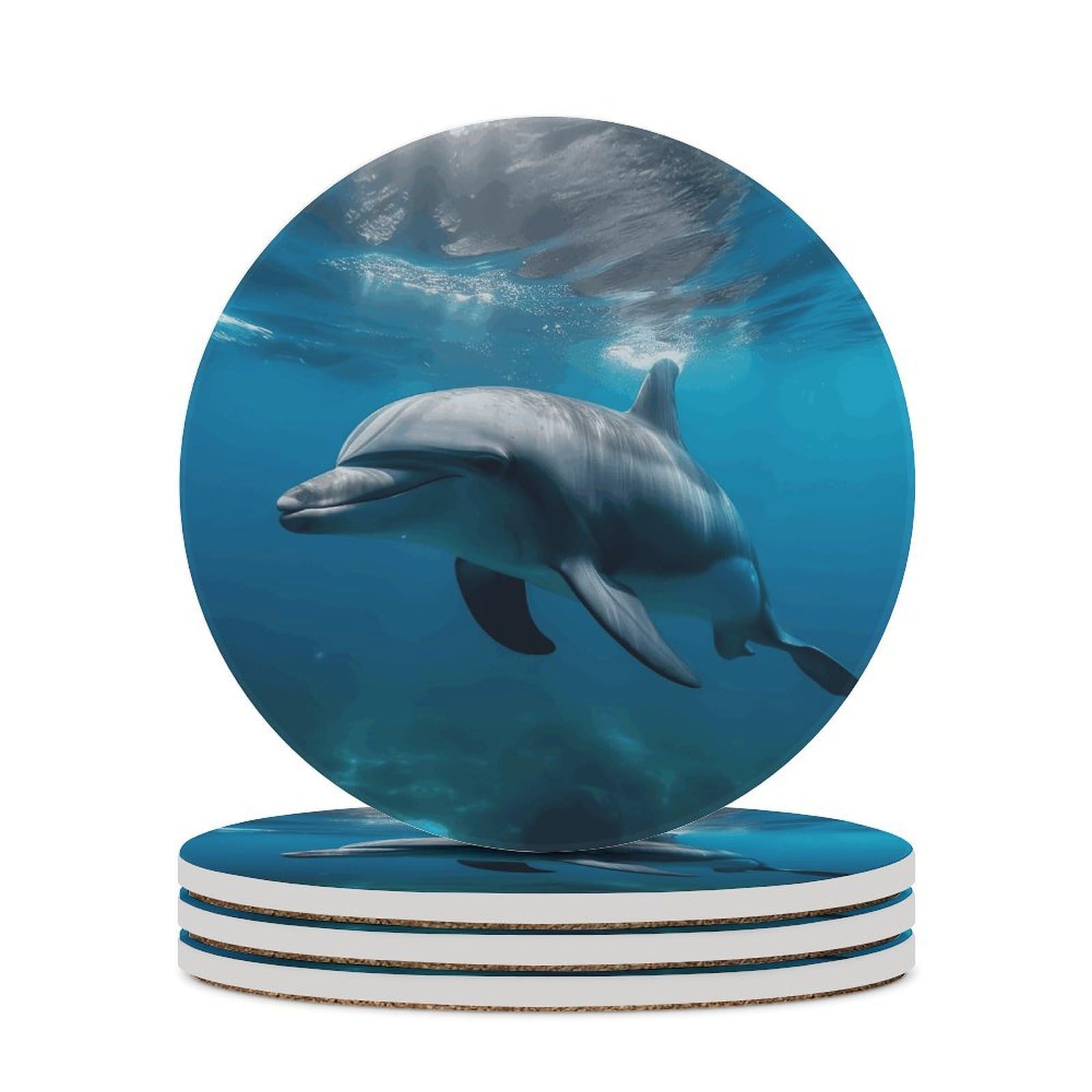 Dolphins in The Ocean1 Coaster with Cork Base Drink Coasters for Coffee Table Decor Modern Cup Coasters with Non-Slip & Heat-Resistant Cute Ceramic Table Coaster for Home Dining