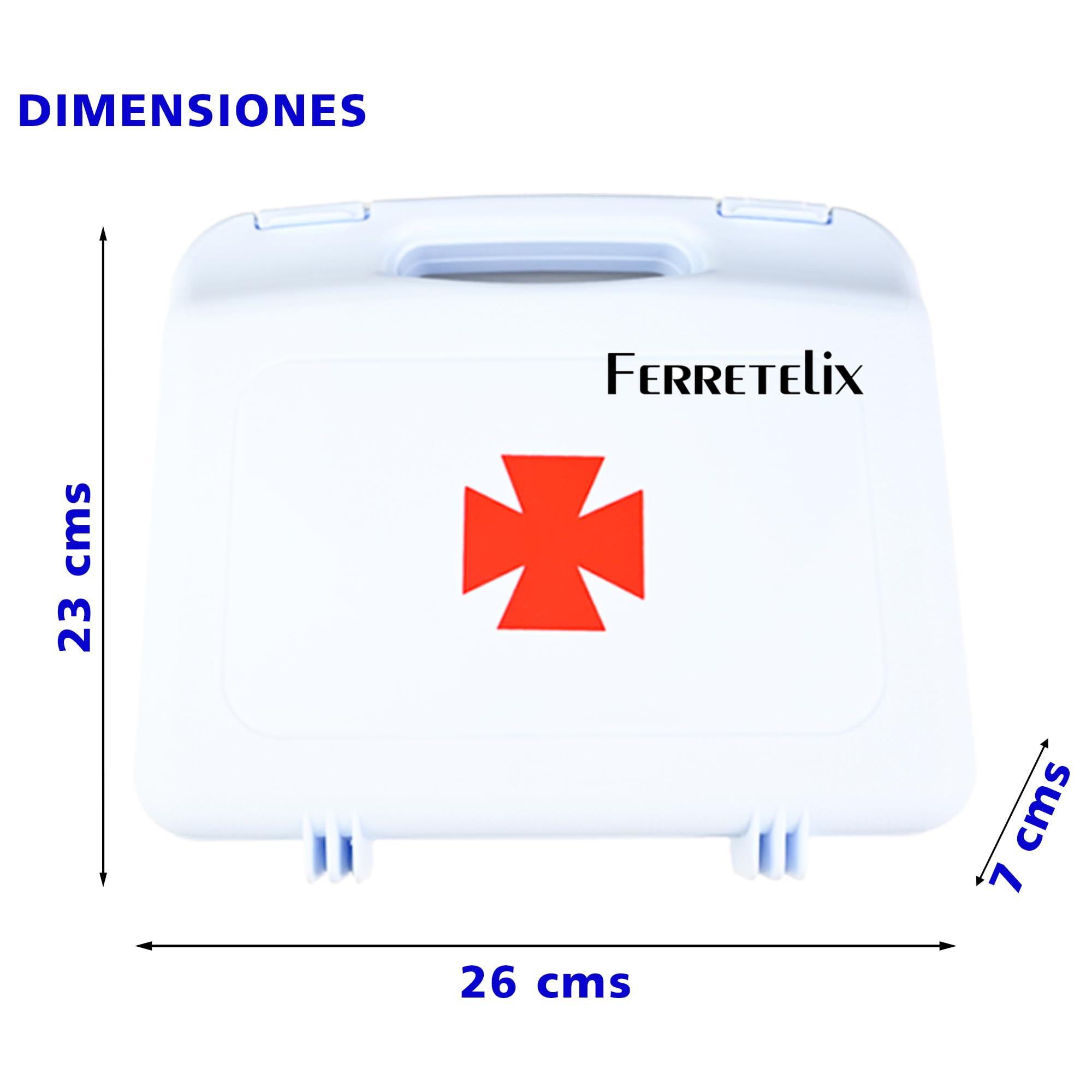 Ferretelix® Botiquin maletin 26 cm x 23 cm x 7 cm primeros auxilios con dotación portatil Fabricado en España