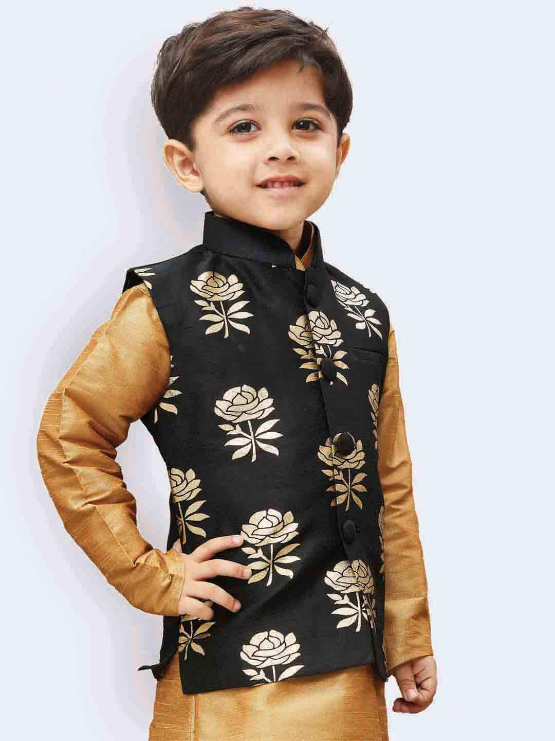 Jbn Creation Boy's Printed Nehru Jacket (Vasbjbl006_24_Black And Gold_4 Years-5 Years)