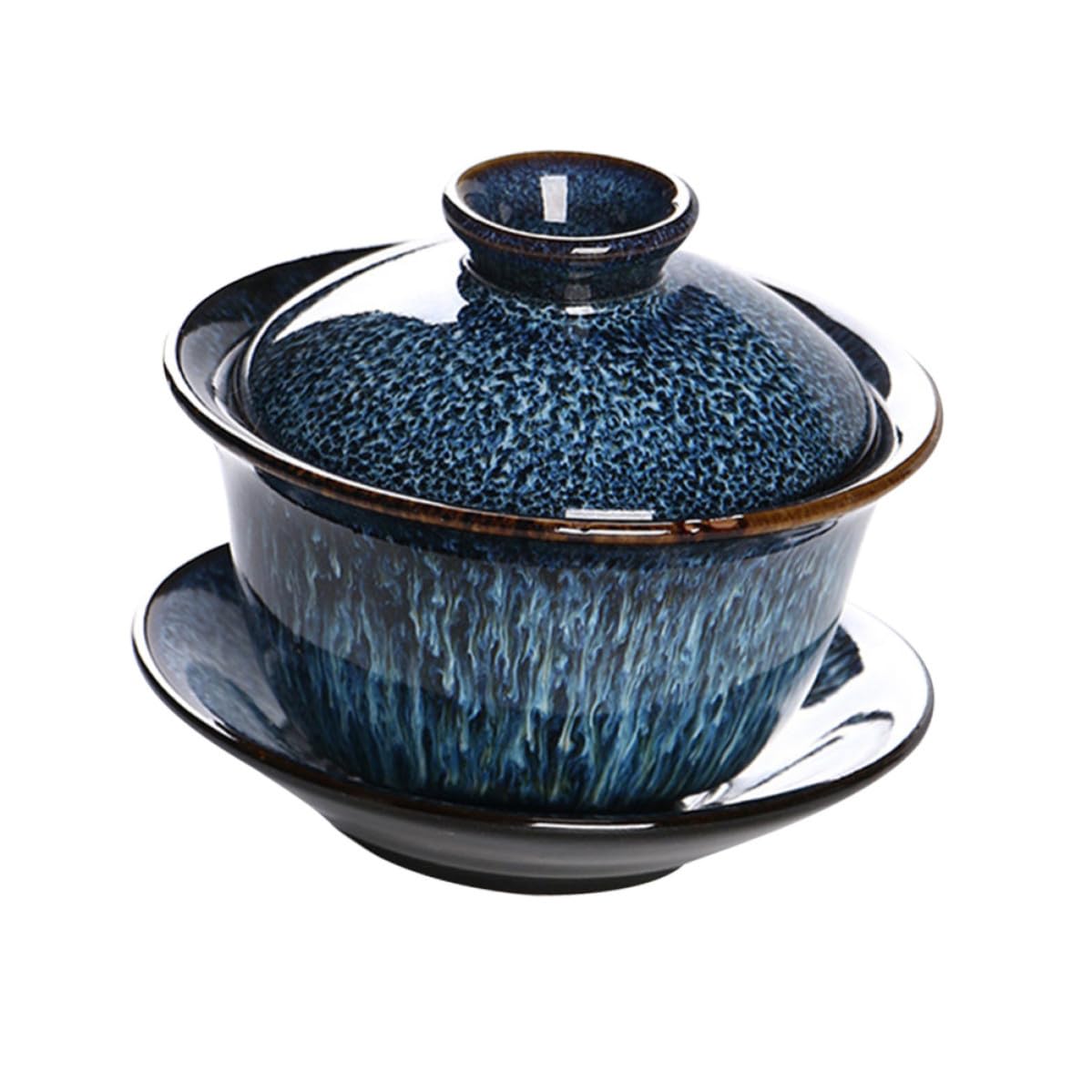 Taza de té de cerámica azul con tapa resistente al calor y capacidad de 140ml