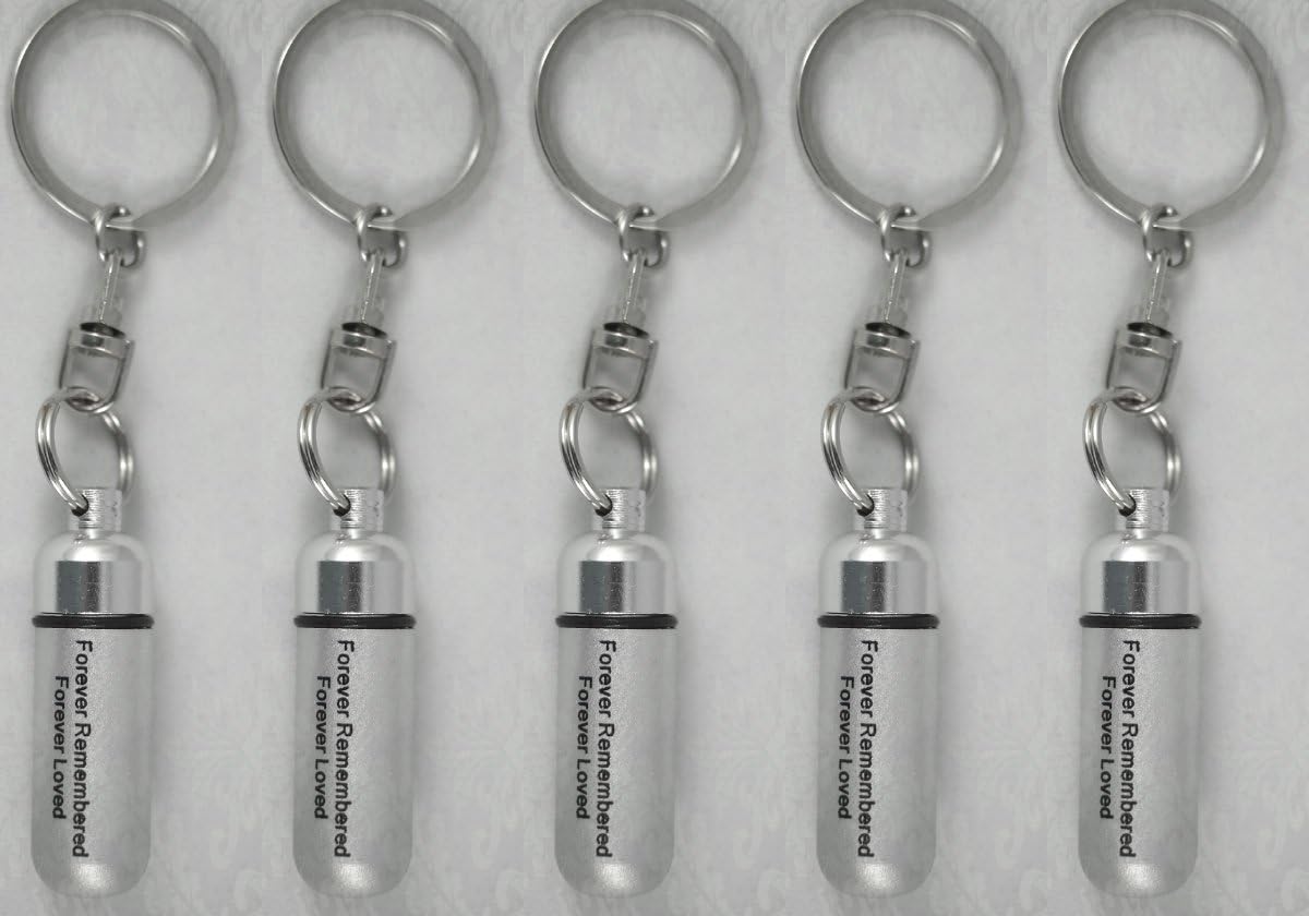 Pasco Specialty Products Family Set of 5 - Laser Engraved - Forever Remembered, Forever Loved Brushed Silver Cremation URN on Stainless Steel Swivel Keychain - Made in The USA