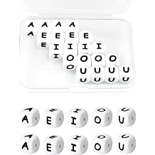 20Pcs FIVEIZERO Silicone Letter Beads, White 12mm Vowels Alphabet Beads,Square Letter Bead for Bracelets and Keychains, Large Letter Bead for Necklaces and Lanyards Making
