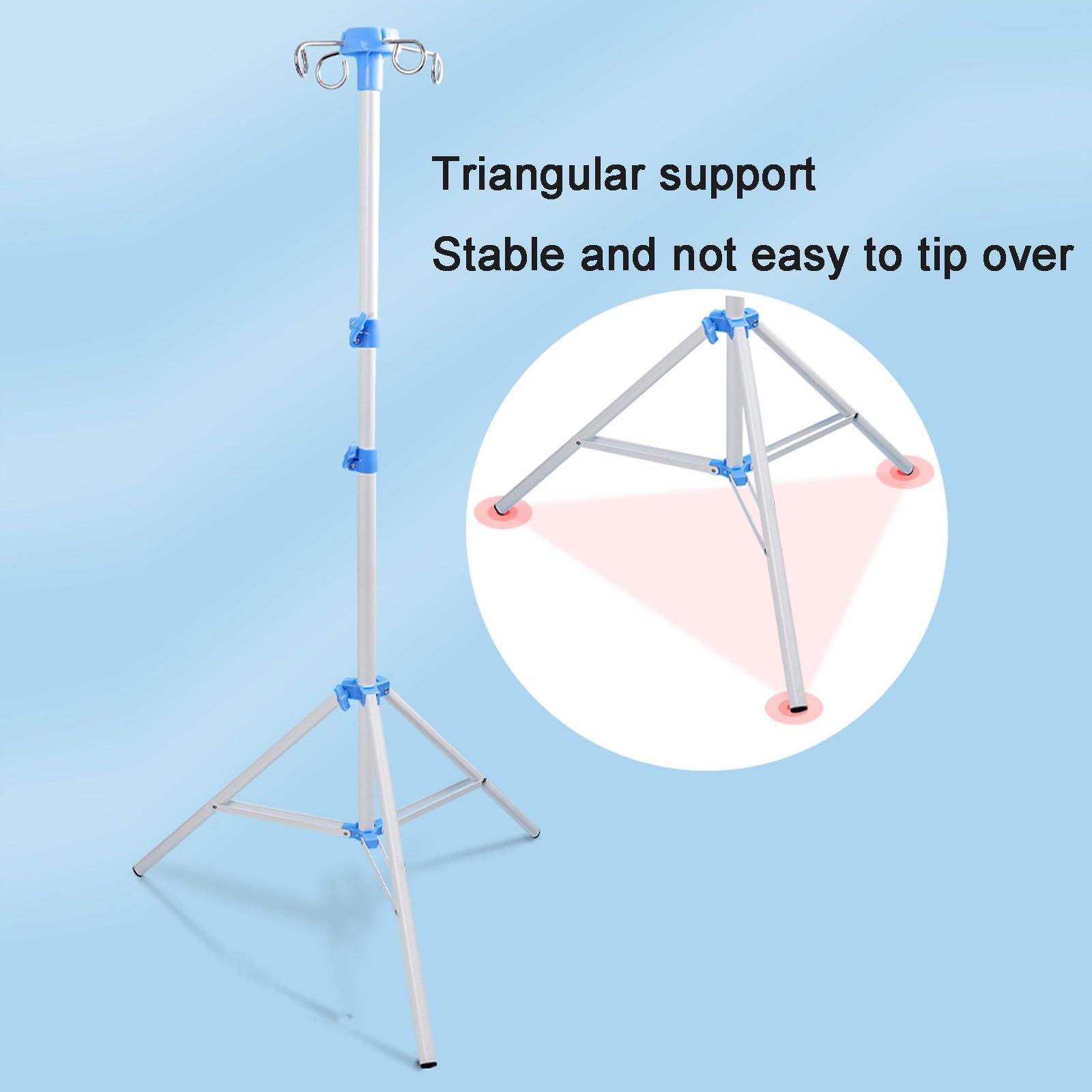 Poste de suero, Soporte portátil para Bolsa de Goteo con 4 Ganchos, Soporte Plegable para Poste, Postes de suero Plegables, portátiles para clínicas, atención domiciliaria, Viajes