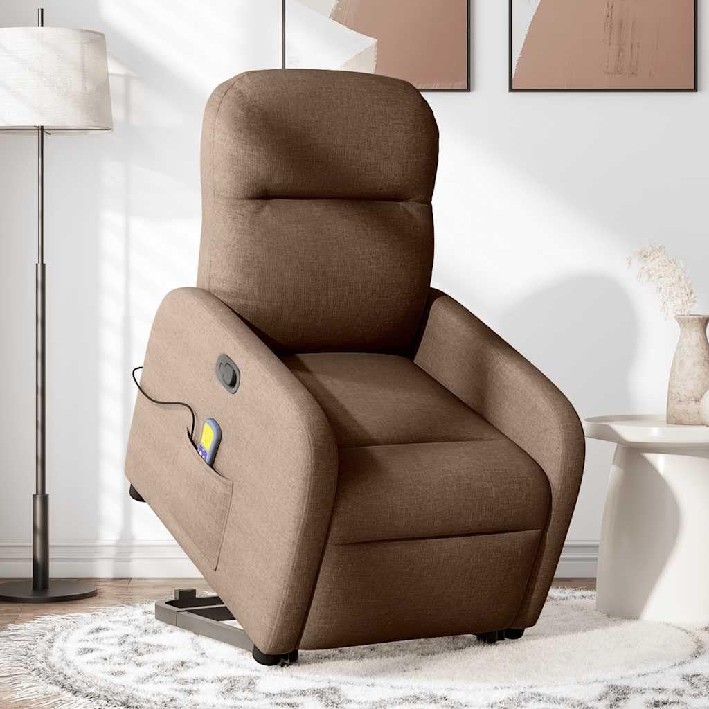 Poltrona massaggiante con supporto per alzarsi, tessuto marrone, poltrona relax elettrica con massaggio a 6 punti, funzione di riposo manuale, comoda poltrona lounge per soggiorno, camera da