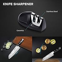 Vista 5 de MOSFiATA Cuchillo Santoku de 7 pulgadas con protector de dedos y afilador de cuchillos, acero inoxidable alemán de alto carbono EN.4116 cuchillo