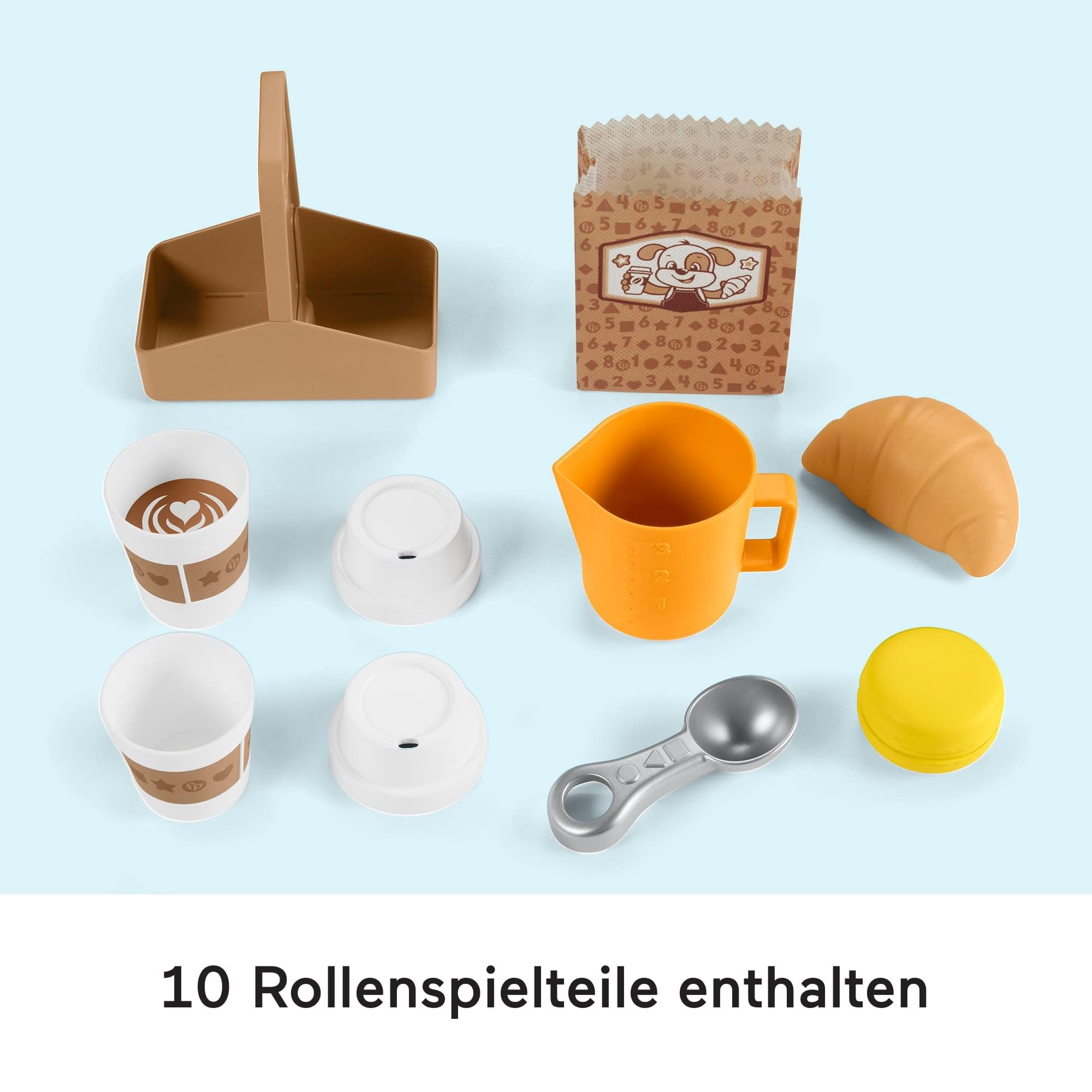 Fisher-Price Kleinkinderspielzeug Mein Barista-Set mit Lernstufen und 10 Teilen ab 18 Monaten, mehrsprachige Version, HYR98
