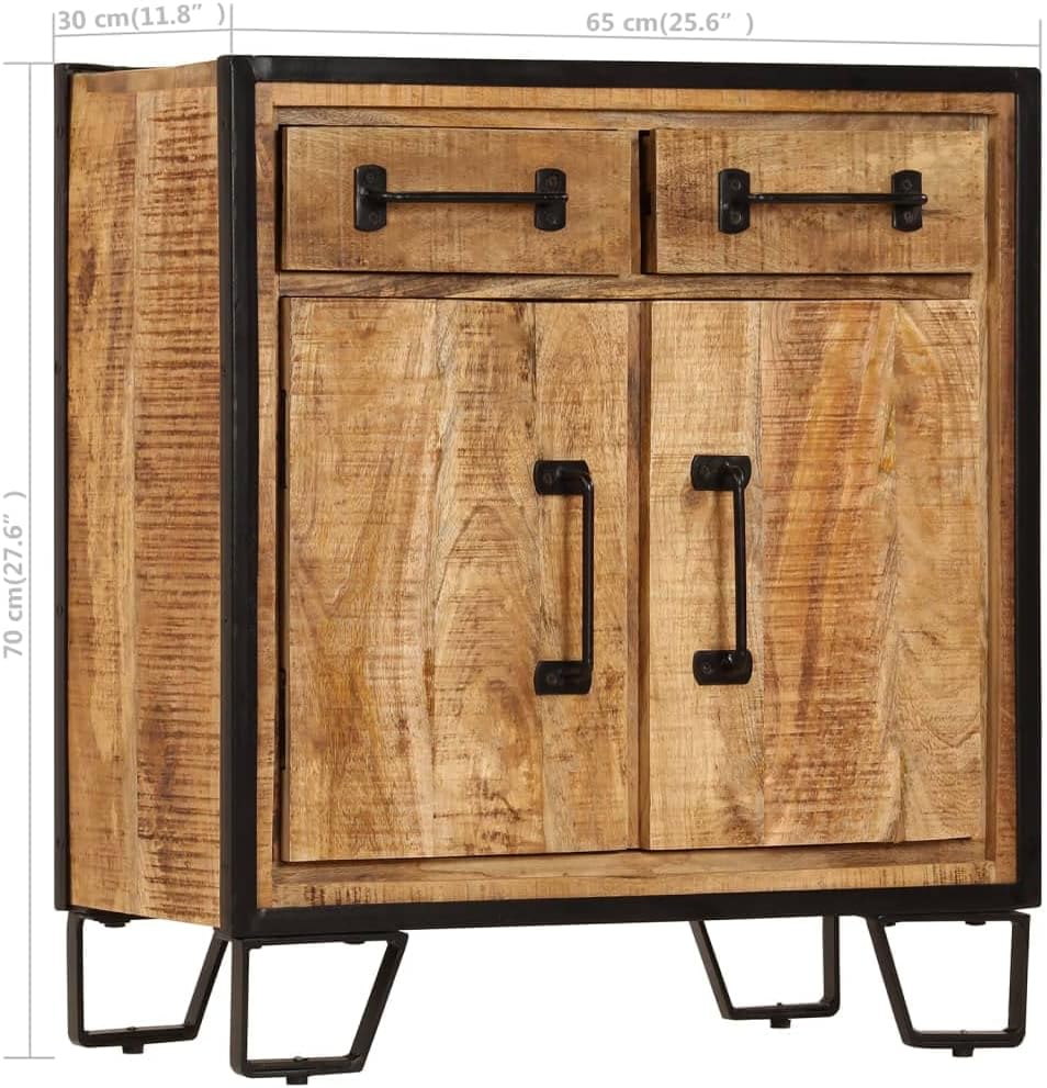 Rustic Solid Mango Wood Sideboard Cabinet 25.6 x 11.8 x 27.6 Inches, Unique Grain Storage Furniture for Living Dining Room, Durable Handcrafted Organizer