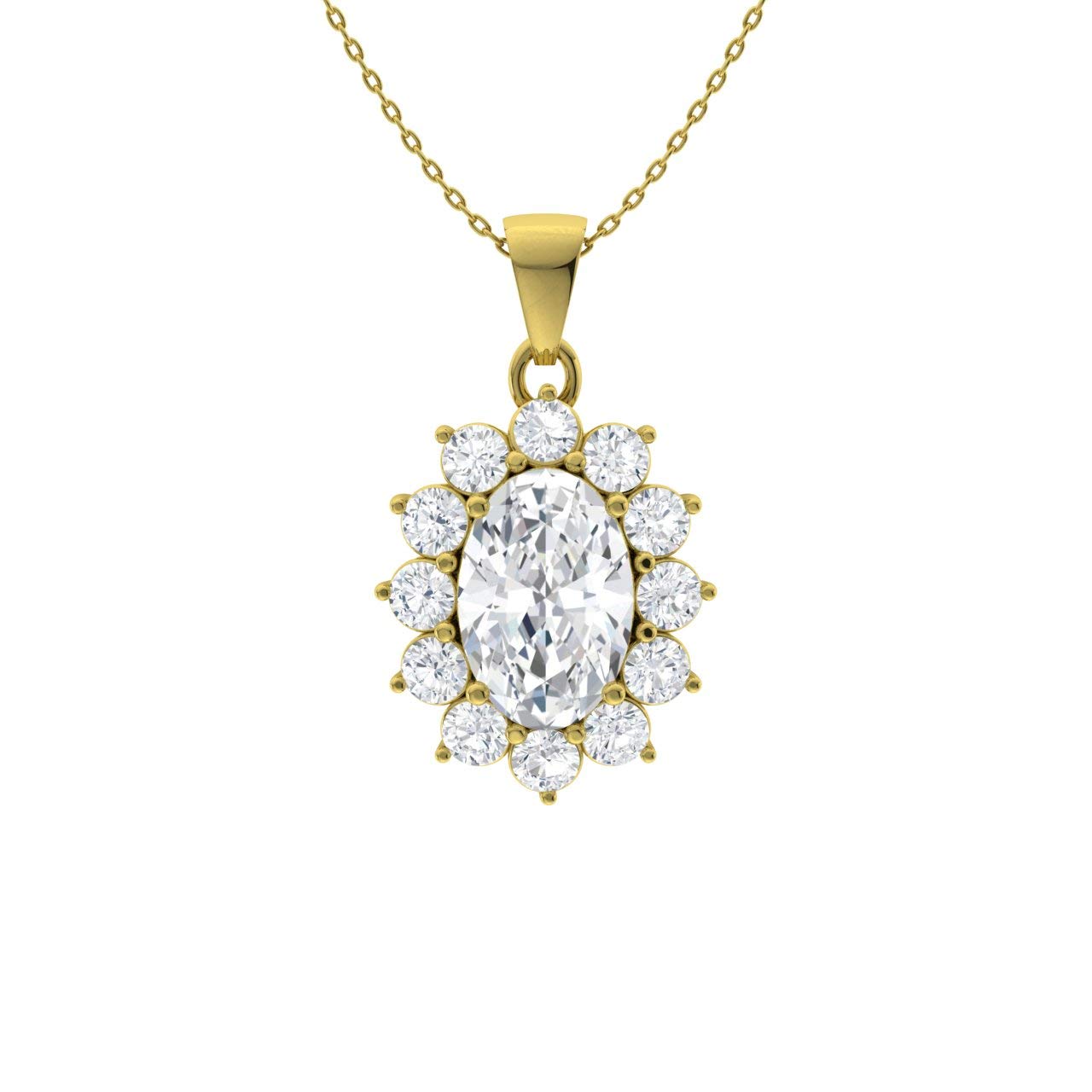 Diamondere Natural and Certified Oval Gemstone and Diamond Halo Petite Necklace in 9ct Gold | 0.30 Carat Pendant with Chain
