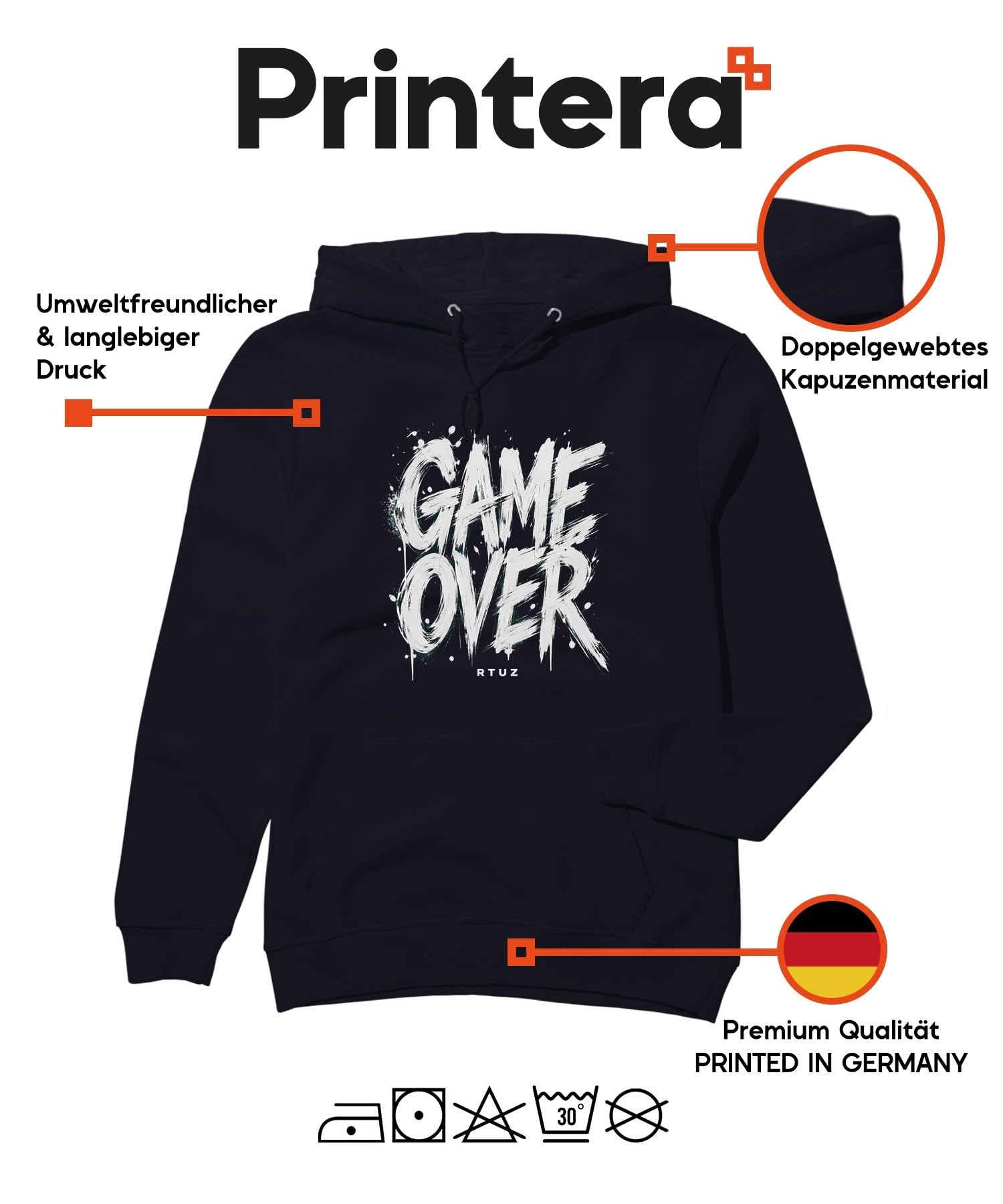 Felpa con cappuccio divertente con scritta "Game Over Gamer Gamer" | Console per videogiochi Arcade Nerd Geek Controller Splatter Distressed Urban Pennello Scrittura Compleanno PC