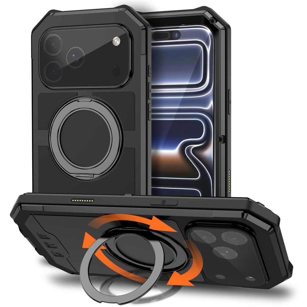 Custodia in metallo resistente per smartphone, copertura completa in alluminio con protezione schermo integrata e cavalletto, design antiurto, colore nero