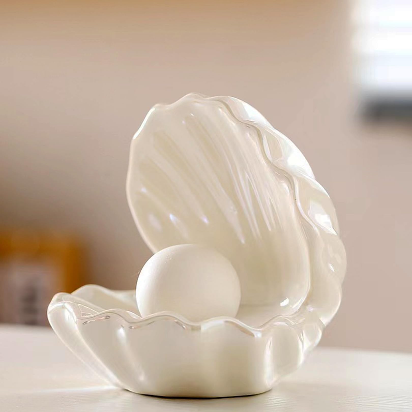 Desniltol LED Ceramic Shell Pearl Light, Portable Ocean-Inspired