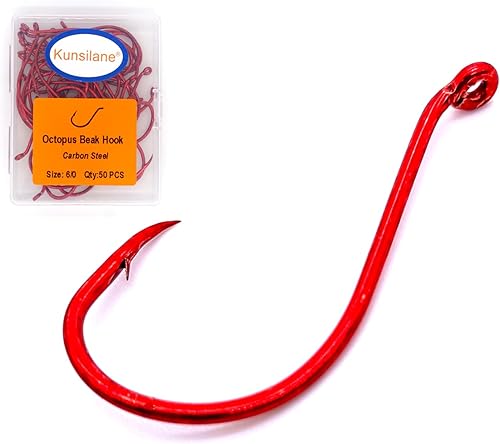 Octopus Beak Hooks Fishing Circle Hooks Offset Sport Freshwater 1/0 50-Pack