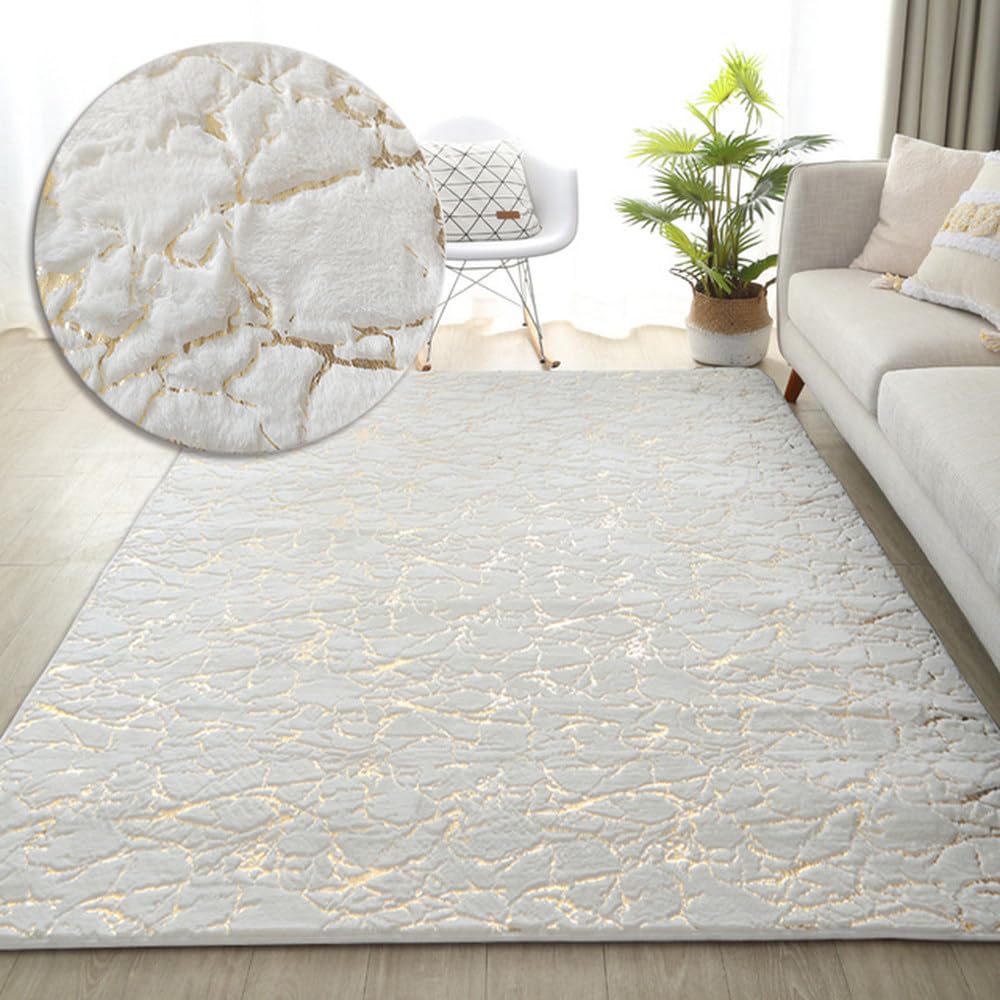 Tapis de chevet douillet marbre blanc pour réveils en douceur