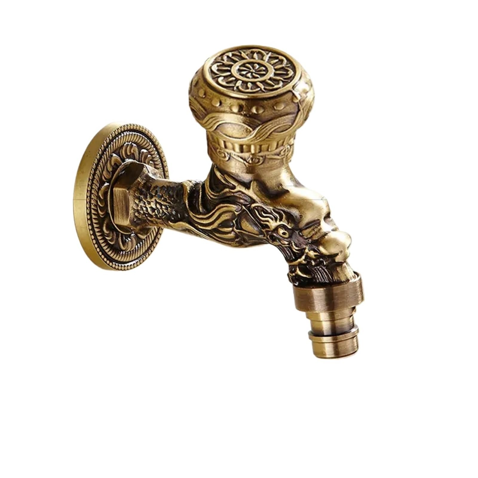Taps Brass Carved Tap Faucet Garden Bibcock Washing Machine Outdoor Single Cold for Garden(Style09)