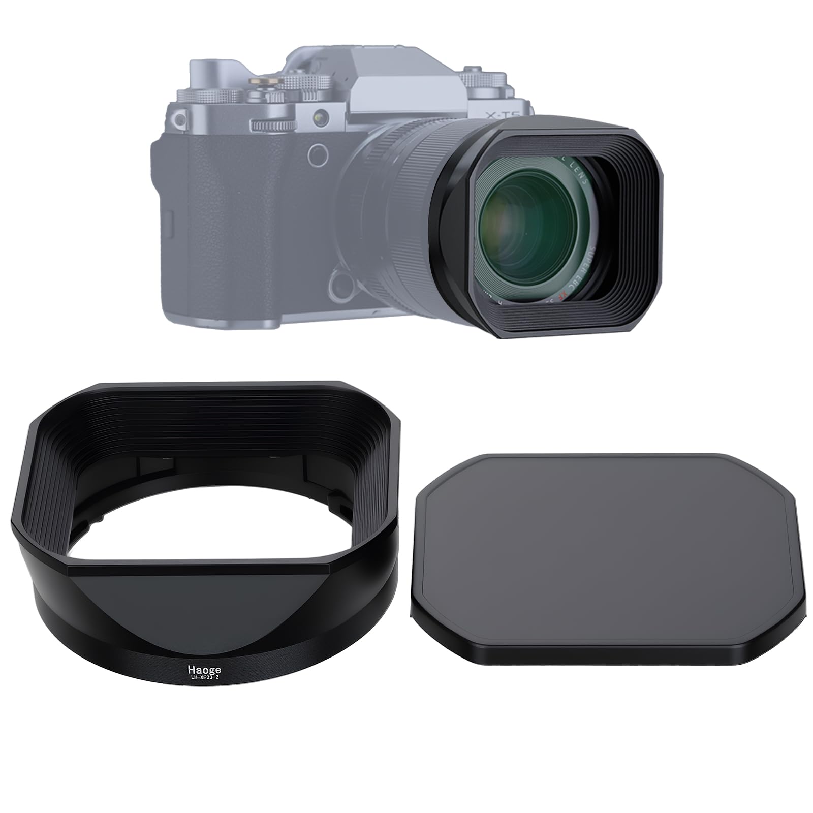 Haoge Pare-soleil carré en métal pour objectif Fujifilm XF 16-50 mm F2.8-4.8 R LM WR, Fujinon XF 33 mm F1.4 R LM WR, Fuji XF 23 mm f/1.4 R LM WR, avec capuchon pour appareil photo XT5 XT4 XT50 XH2