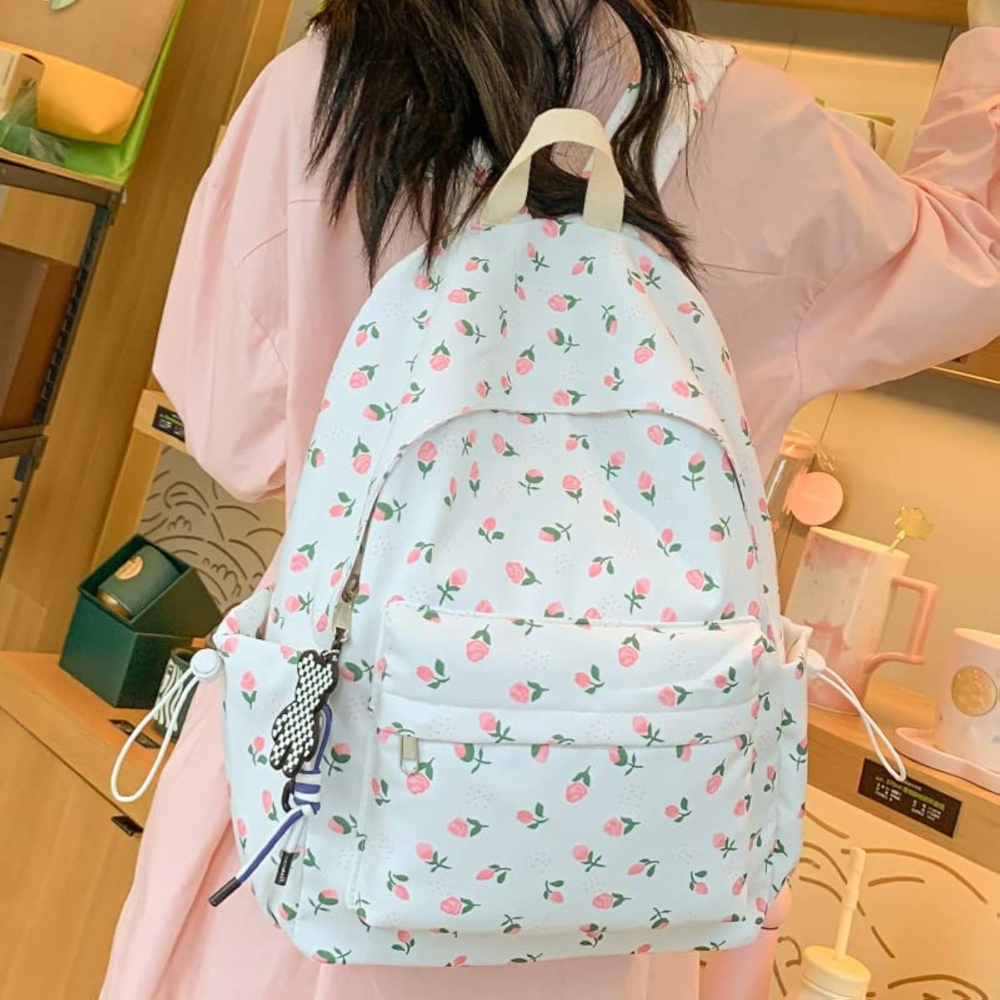Womens Floral Student Bag, Nylon Travel Backpack