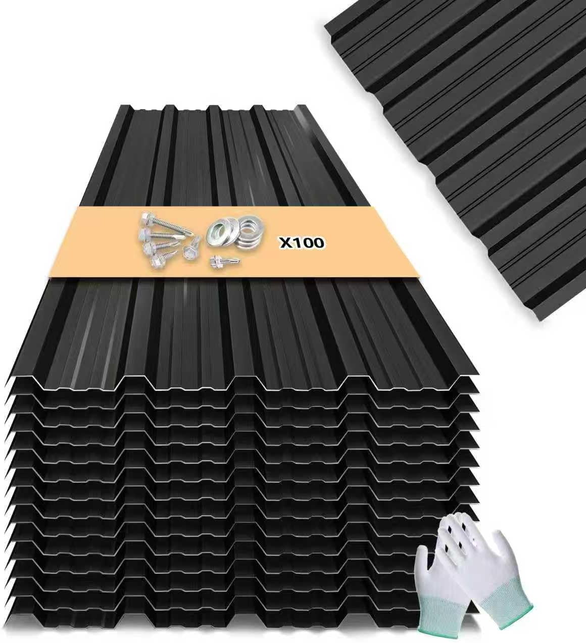 Metal Roofing Panels - 20 Pcs Waterproof Heavy Duty Metal Roof Panels Galvanized Steel Corrugated Tin Roof Panel for Carports Tool Sheds Patio Porch Pergola, Easy to Install Black, 60.6x17.7in