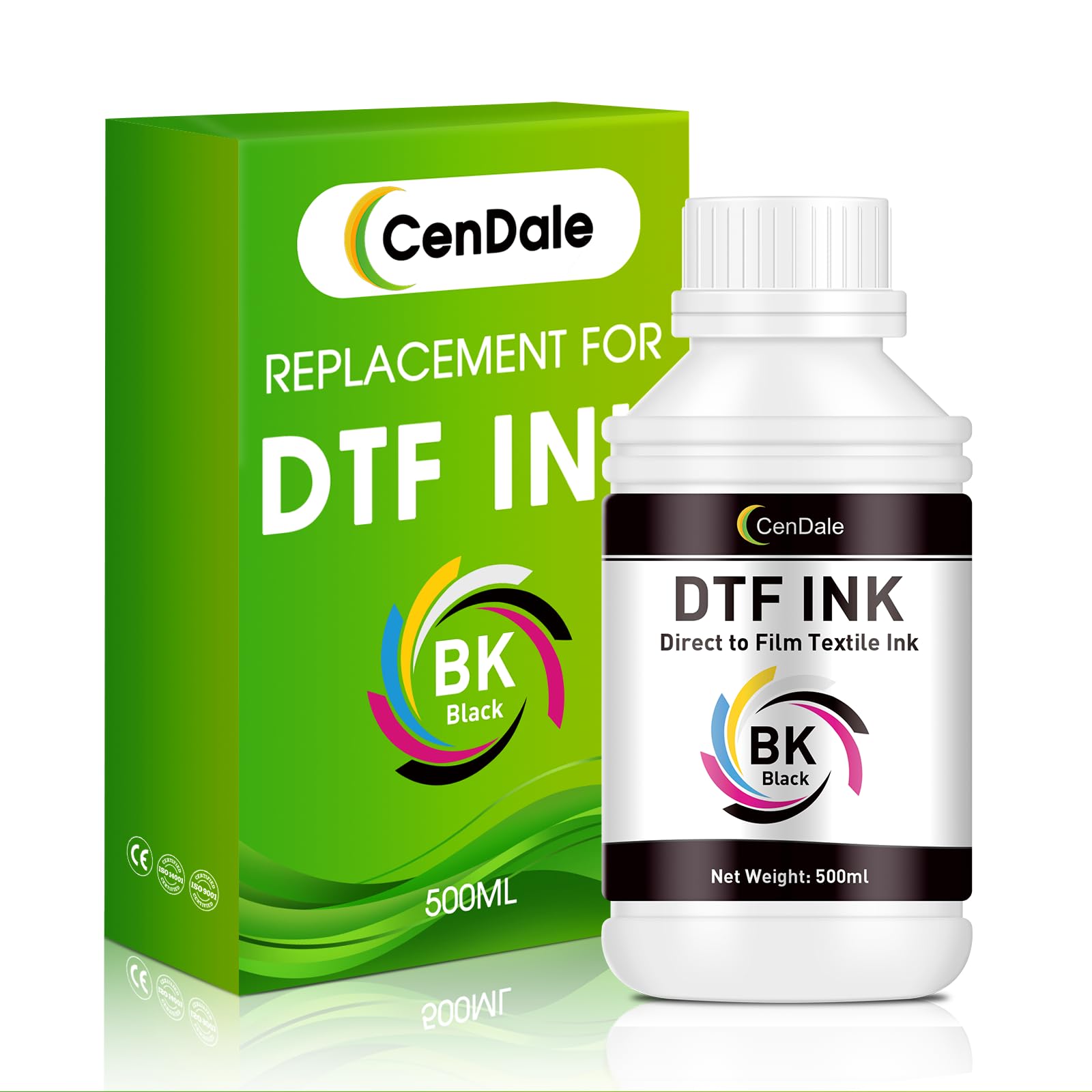 Premium DTF Black Ink - 500ML for PET Film, Refill Ink for Epson ET-8550, L1800, L800, R2400, R1390, P400, P800, XP15000, Heat Transfer Printing Direct to Film