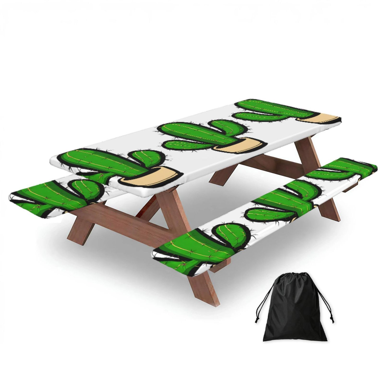 EZDLOWVBA Green Print Picnic Table Cover With Bench Covers Waterproof Fitted Picnic Table Outdoor Elastic Picnic Tablecloth Outdoor Camping Essentials(3pcs)