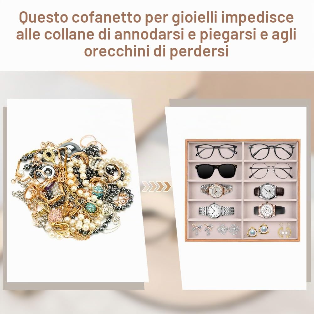 Organizzatore per Occhiali da Sole,Scatola per Occhiali con 10 Scomparti,Espositore in Velluto per Occhieli da Sole Supporto Cassetto Organizzatore Vassoio,Organizer Occhiali da Sole e da Vista (2#)