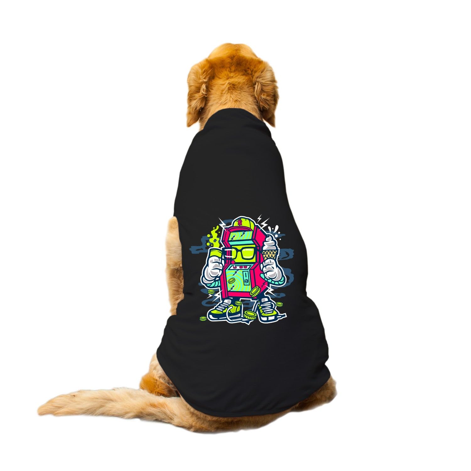 Funketti Dog T-Shirt Game Machine Printed Round Neck Sleeveless Tank/Tee Comfort, Breathable, Lightweight Dog Clothes/Apparel for Small/Medium and Big Dogs Breeds.(Black/XL) (B0CCHYPCDQ) Amazon Price History, Amazon Price Tracker