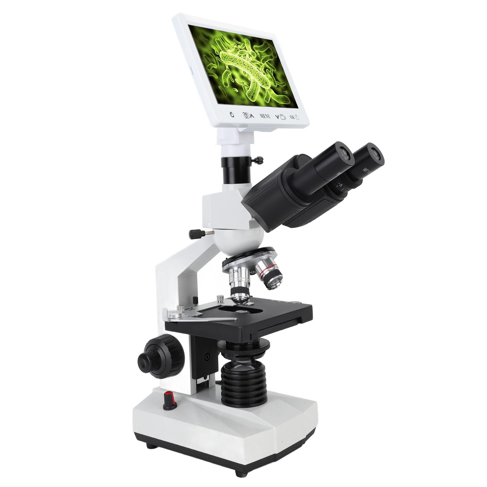 Microscopio Trinocular Pantalla de 7 Pulgadas Microscopio Biológico con Aumento de 40X a 1600X con Plataforma Mecánica para Tomar Fotografías Grabar Tarjeta de Memoria (Enchufe