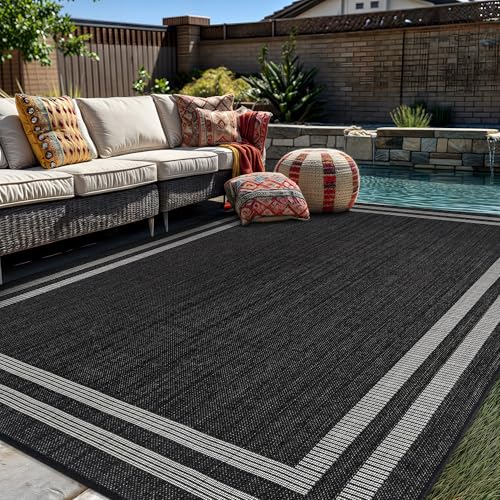 Tapete decorativo tejido plano 5' x 7' negro/ivory miniatura 1
