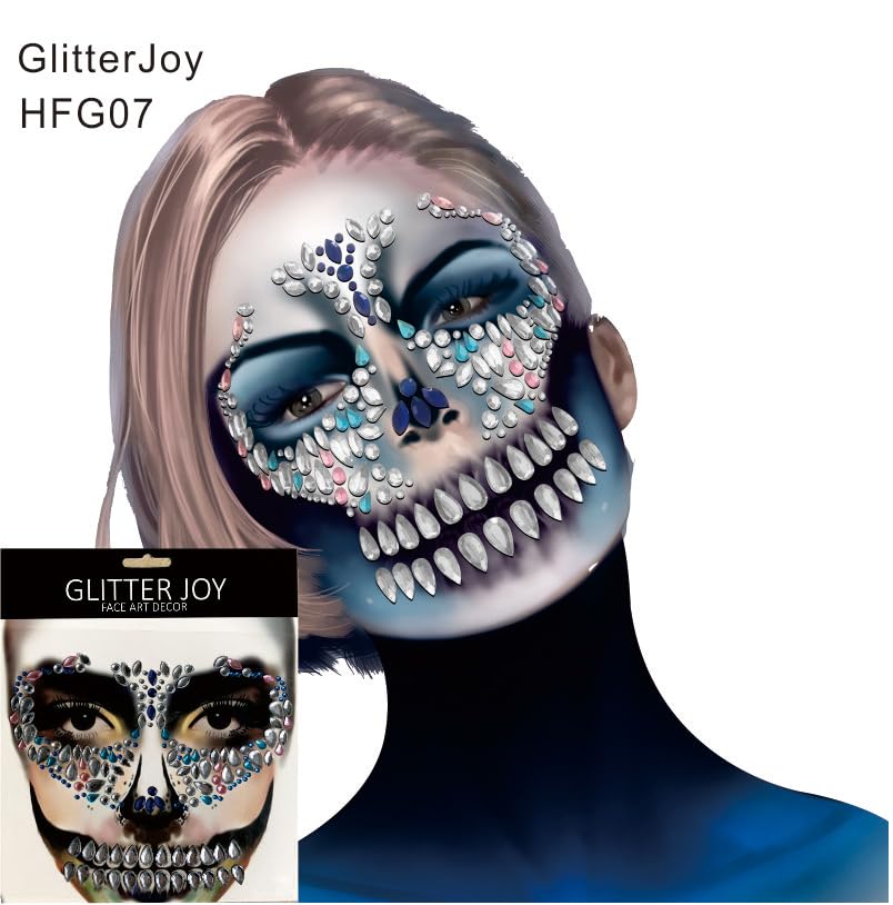Miniatura 4 de Joyas para Halloween con calavera de azúcar, joyas de cara del día de los muertos, gemas de esqueleto de diamantes de imitación, calcomanías